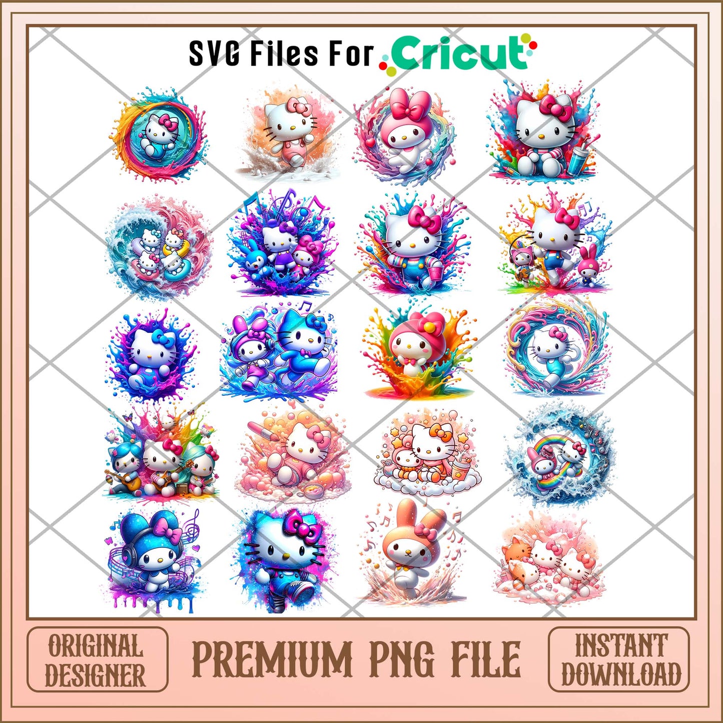 Hello Kitty Cute Chibi png bundle, Hello Kitty chibi art bundle