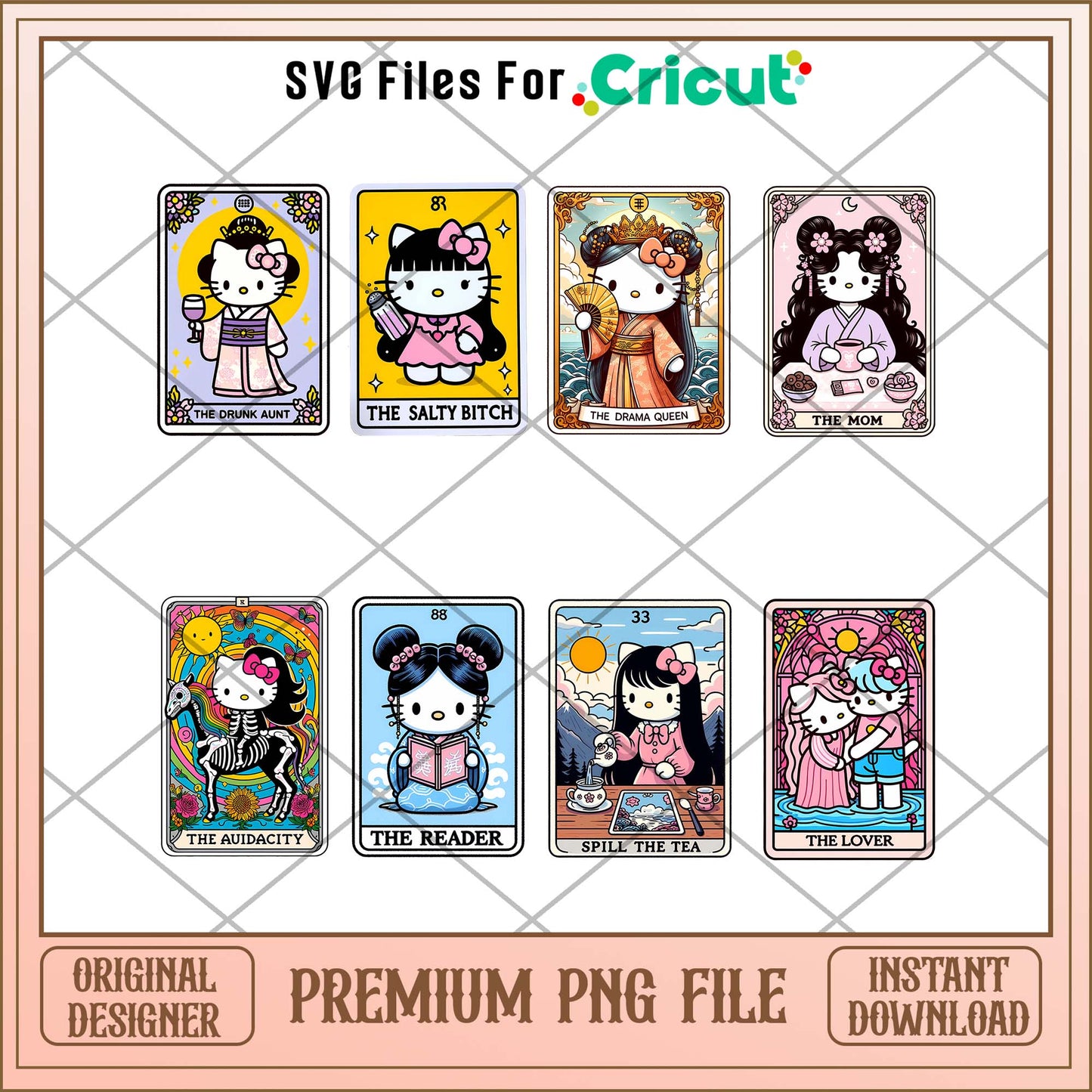 Hello Kitty tarot Card png bundle, Hello Kitty Chibi movies bundle