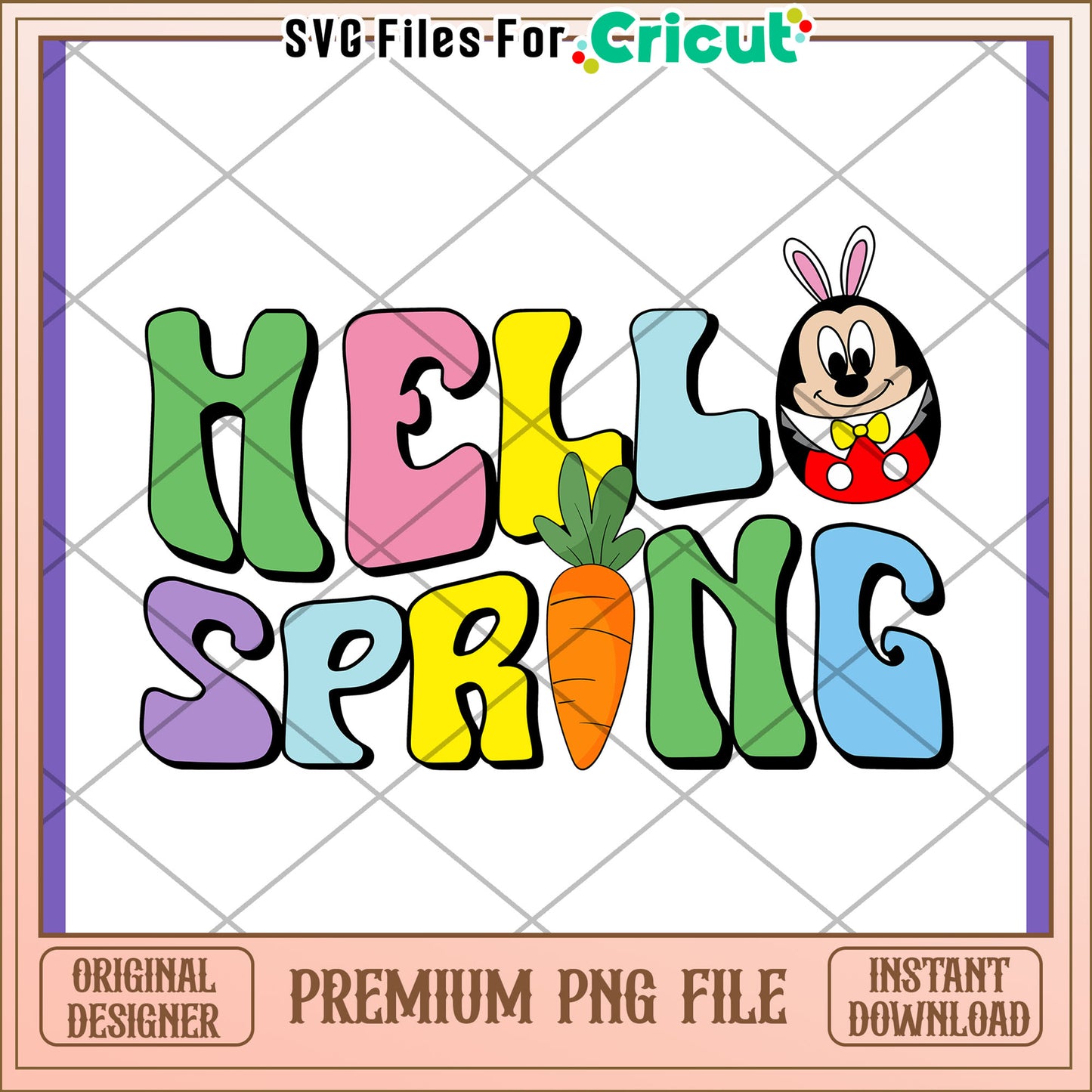 Hello Spring PNG Mickey Mouse Easter Design