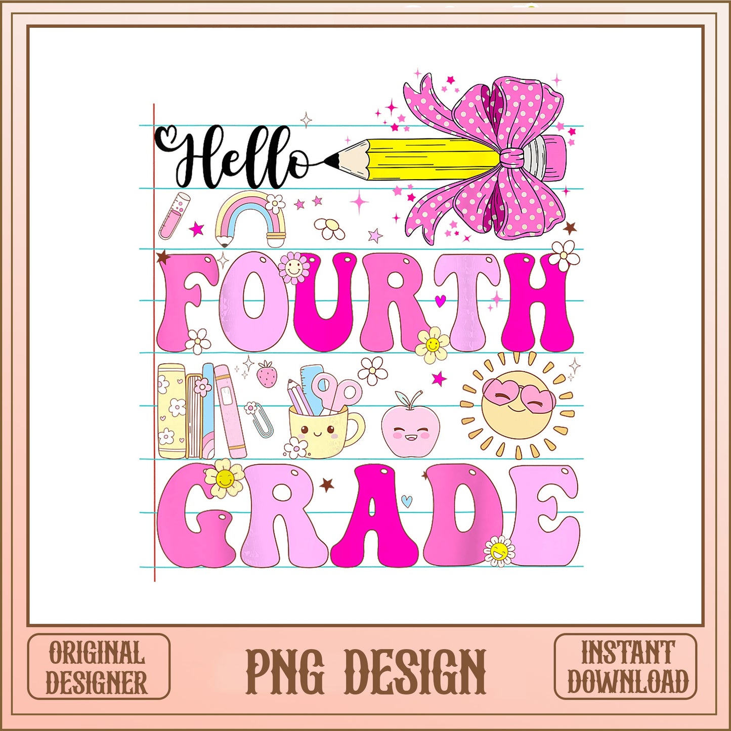 Hello Fourth Grade PNG, Back To School PNG, Teacher PNG