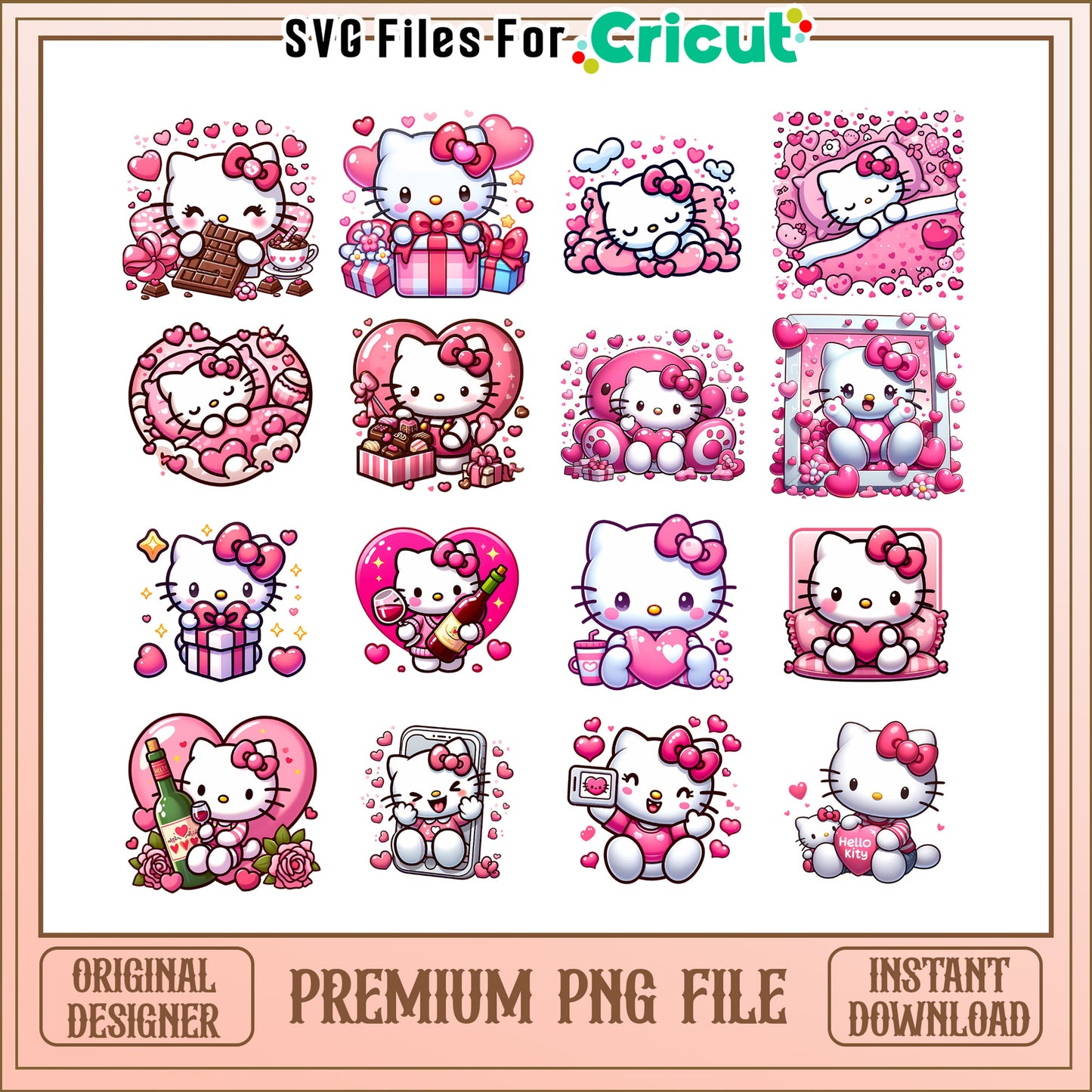 Kitty love valentine pink bundle png, sanrio valentine png