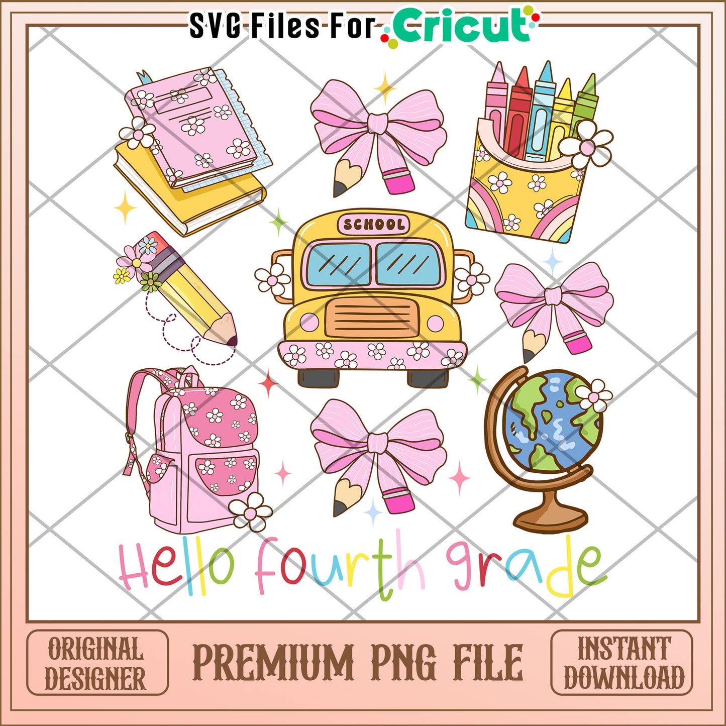 Hello fourth grade png, fun school essentials png, first day of school png