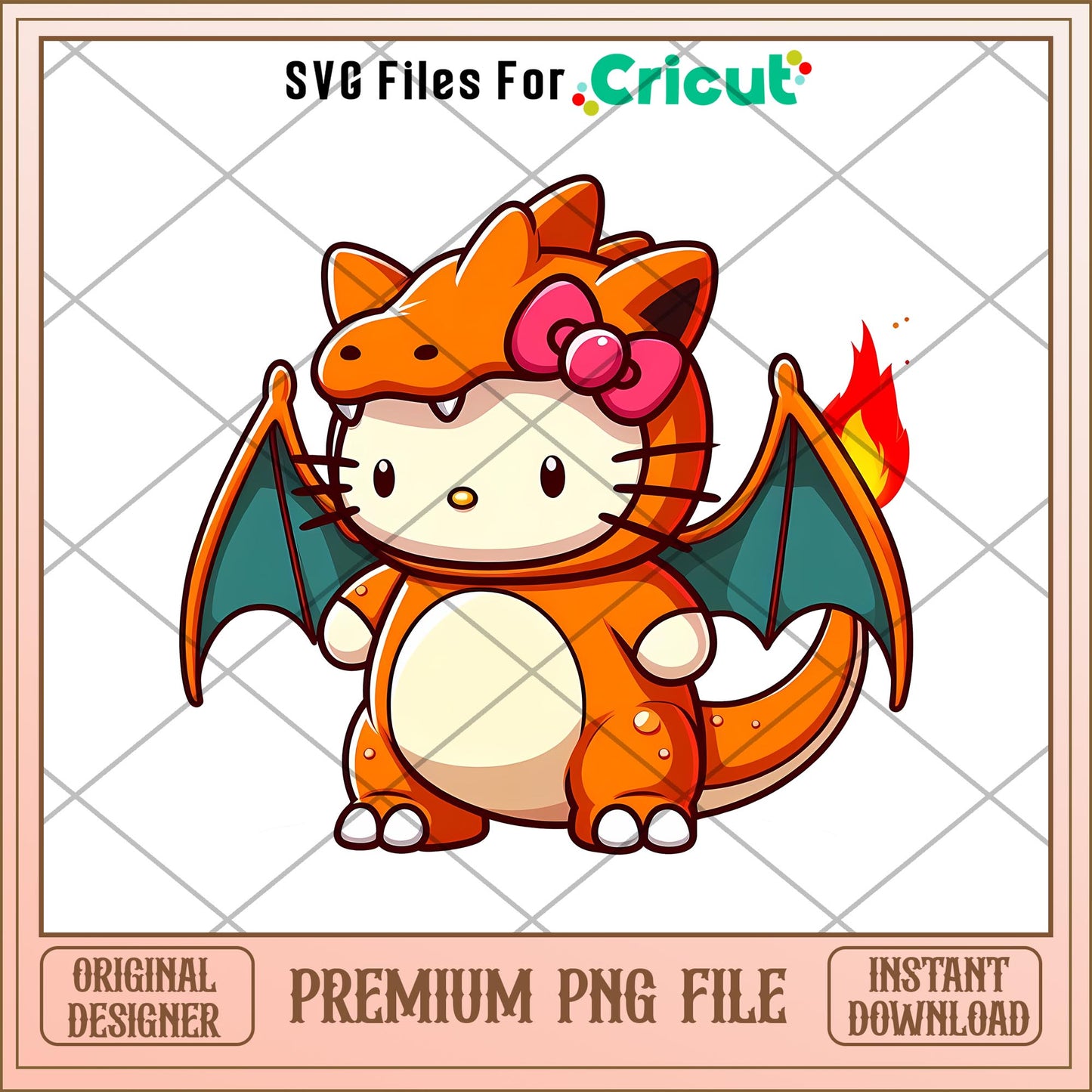 Hello kitty Charizard png, pokemon png, digital download