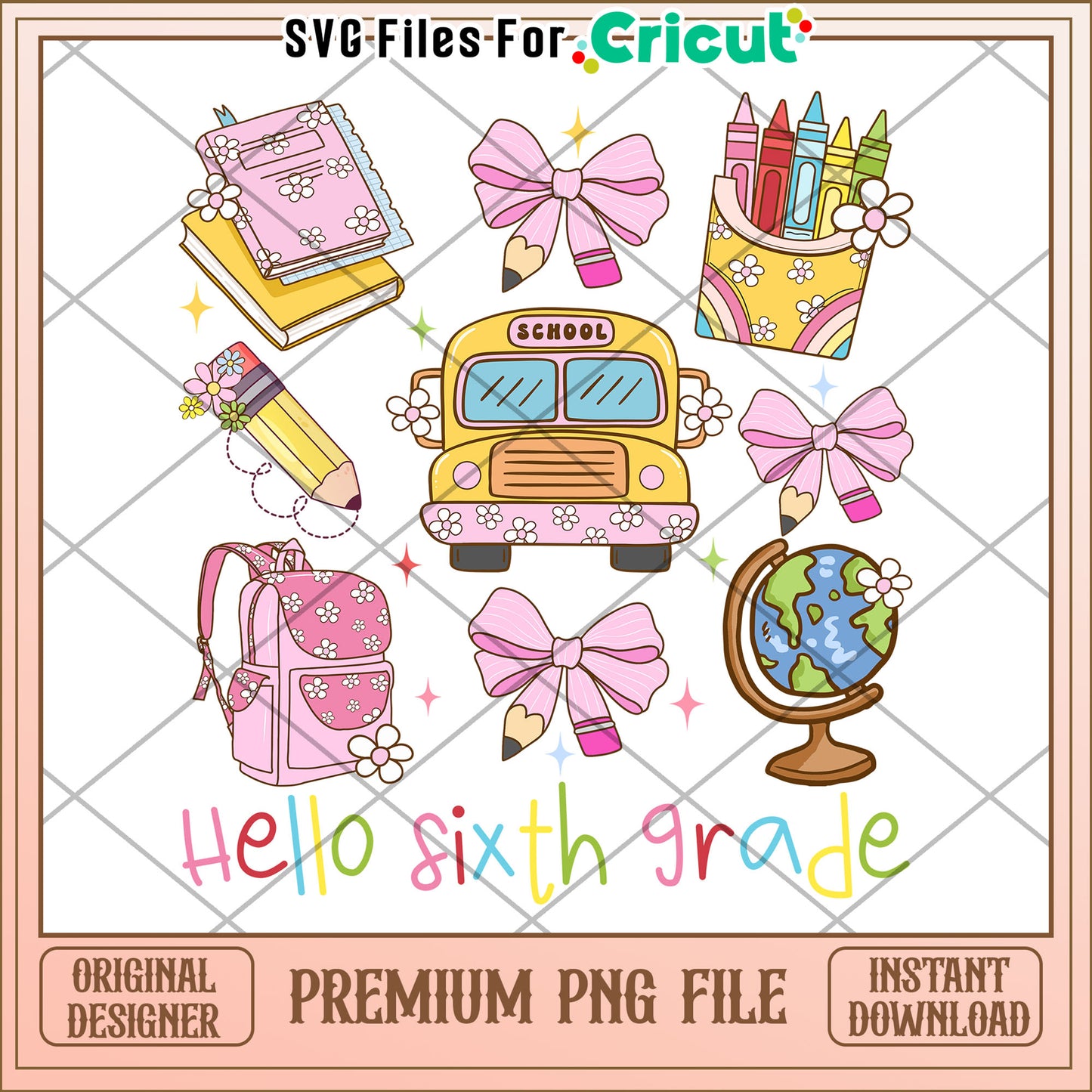 Hello sixth grade png, fun school essentials png, first day of school png