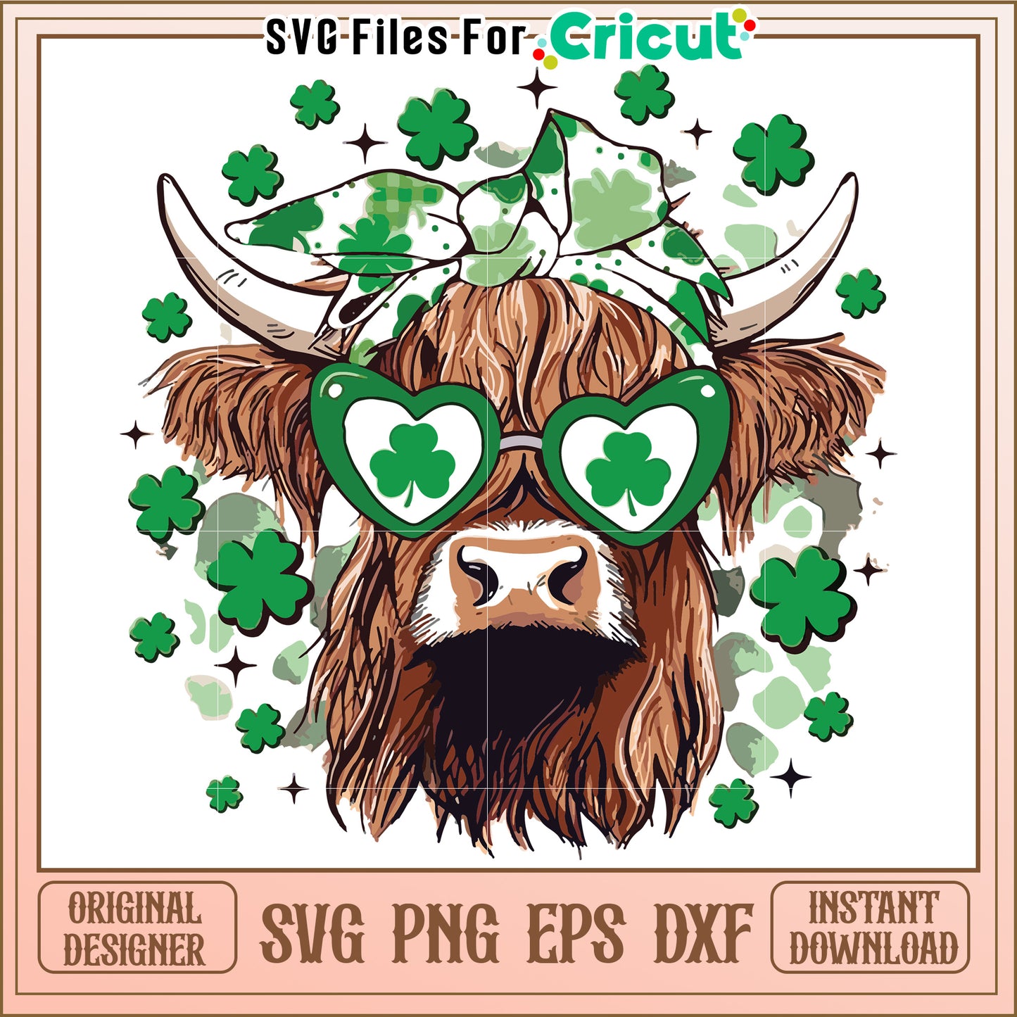 Highland Cow with Shamrock Glasses, Perfect for St Patrick's Day