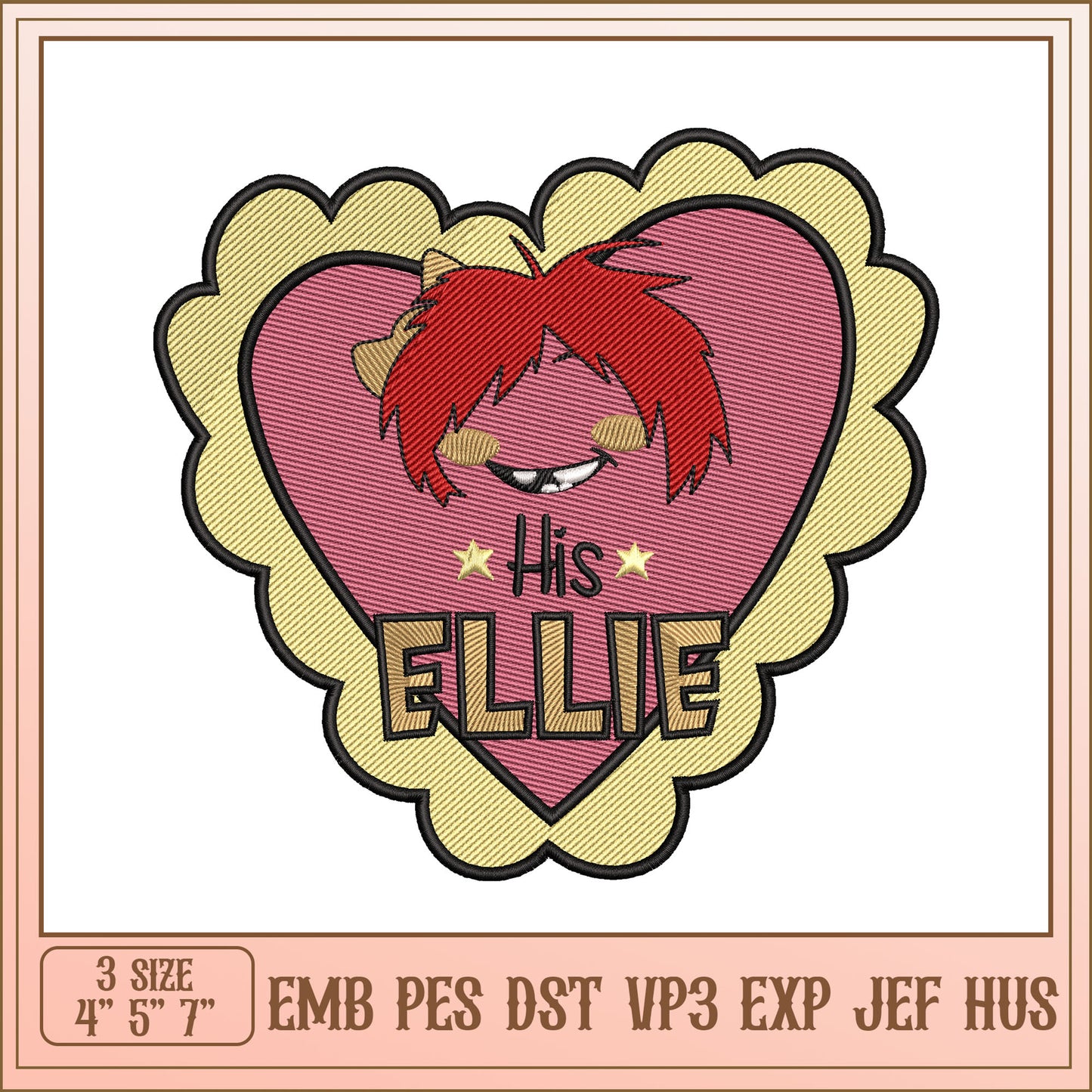 His Ellie Heart Embroidery Design