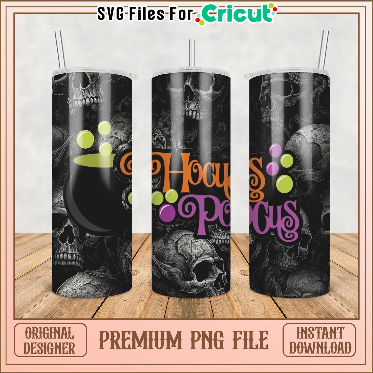 Hocus Pocus Skull Tumbler PNG