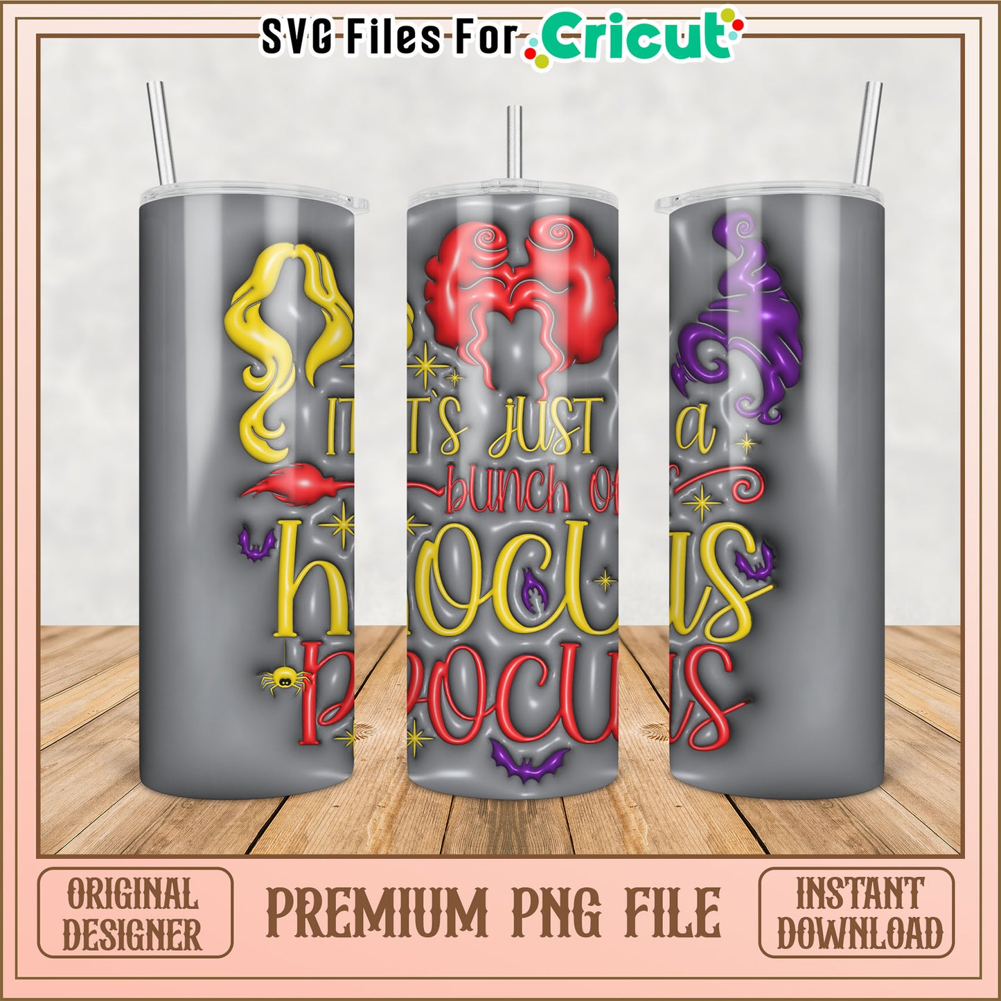 Hocus Pocus Tumbler PNG Design for Halloween Cricut Crafts