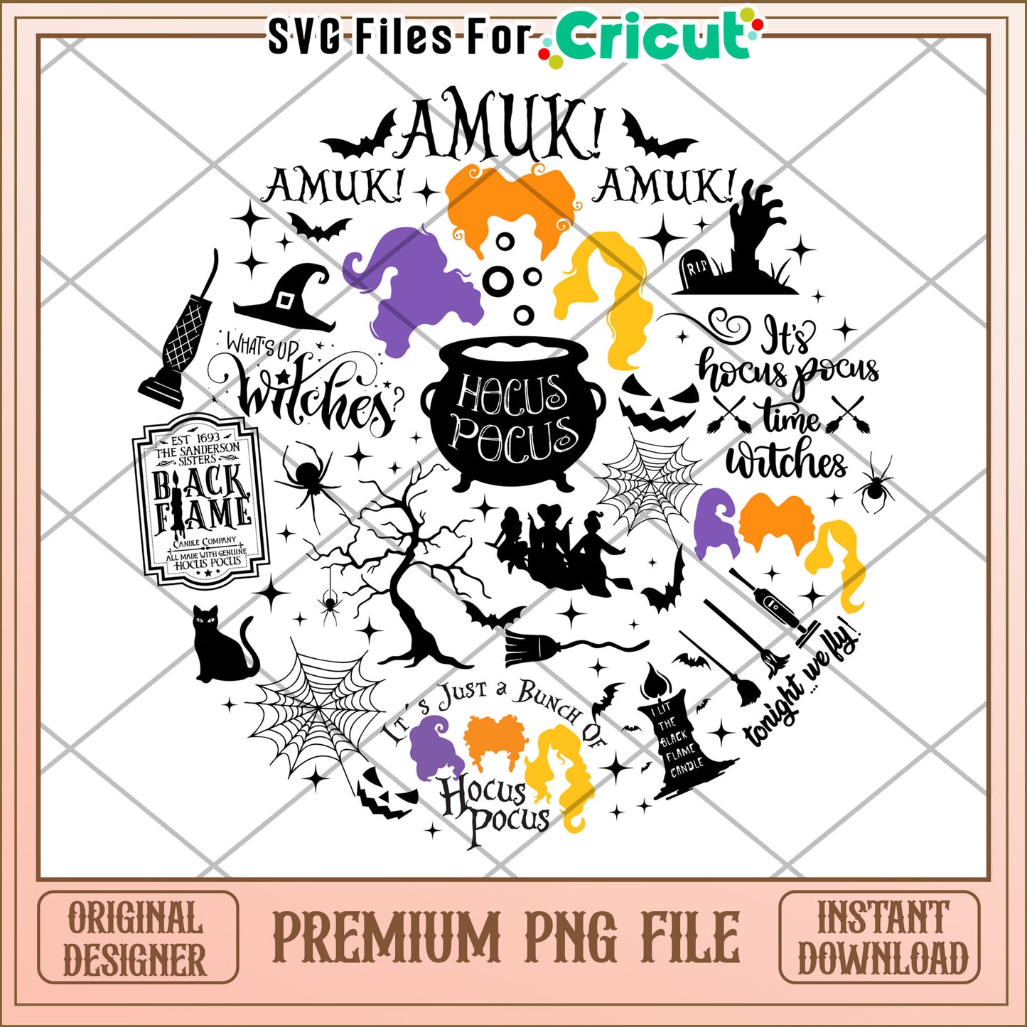 Hocus pocus design png, happy halloween png, funny quotes png