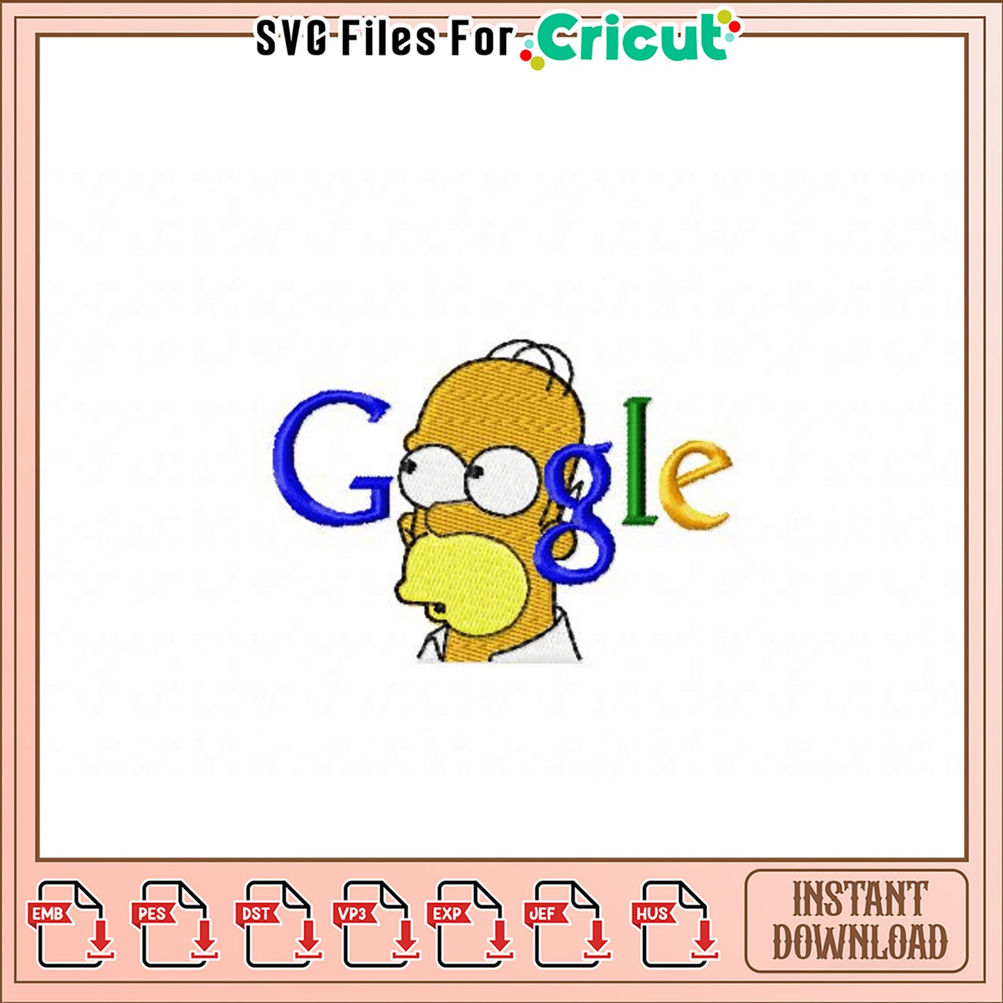 Homer Simpson Google Embroidery Design for Instant Download