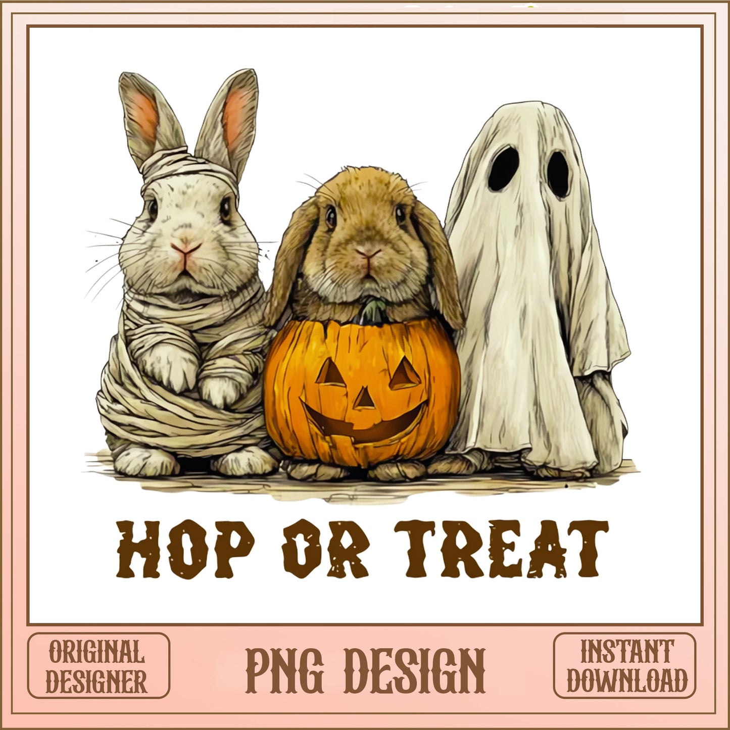 Hop Or Treat Halloween Bunny PNG, Rabbit Ghost PNG, Halloween PNG