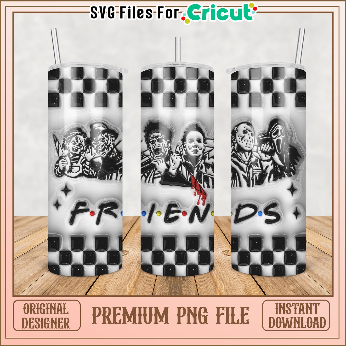 Horror Friends Checkered Tumbler PNG