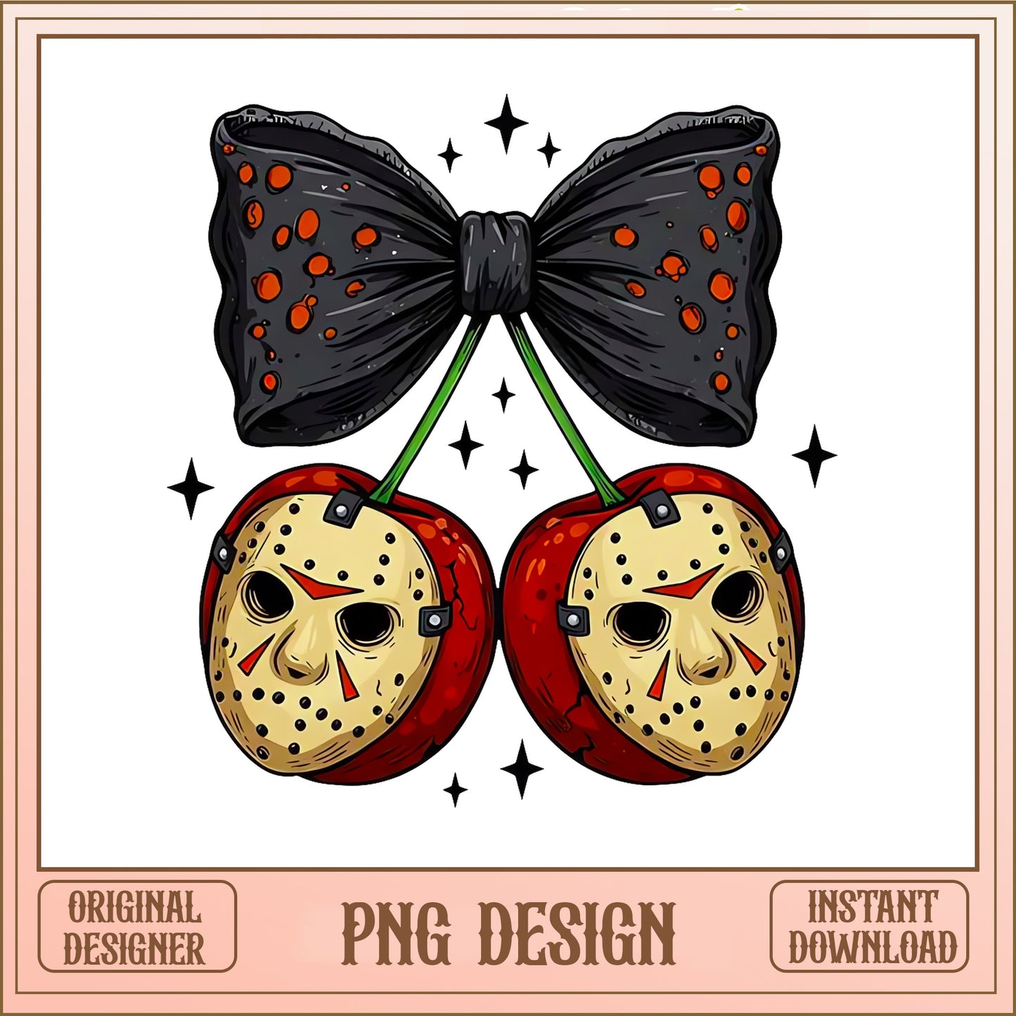 Horror Cherry Coquette Bow PNG, Halloween PNG, Jason Mask PNG