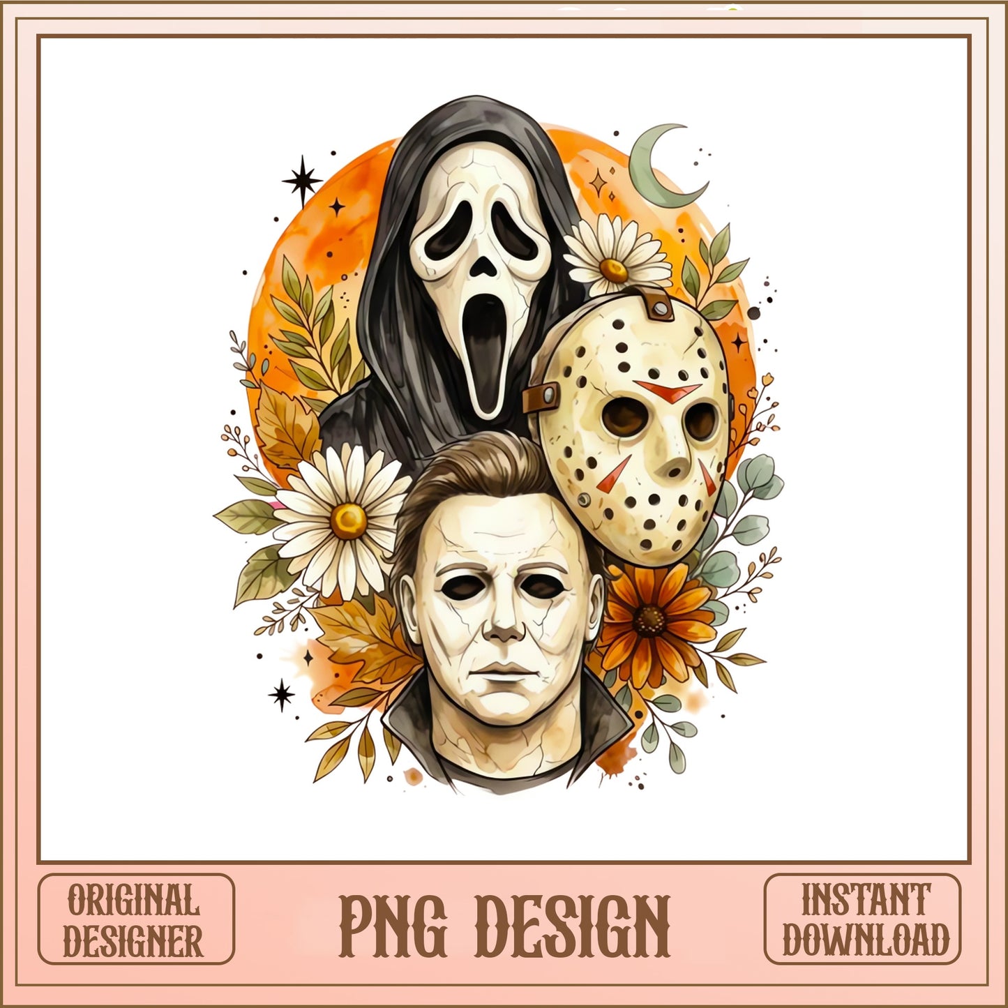 Horror Movie Characters Floral PNG, Halloween PNG, Ghostface Jason PNG