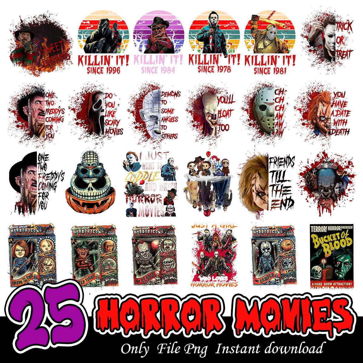 Horror Movies Art Bundle Png, Horror movies characters bundle