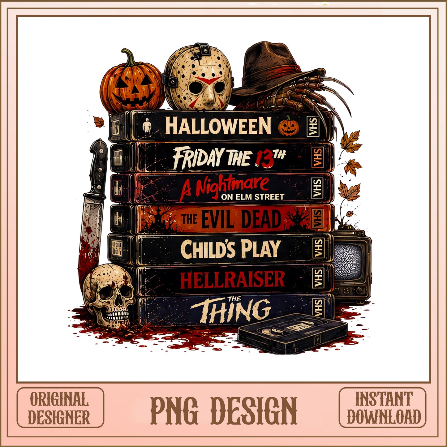 Horror Movies VHS Stack Halloween PNG, Scary Movie PNG, Horror PNG