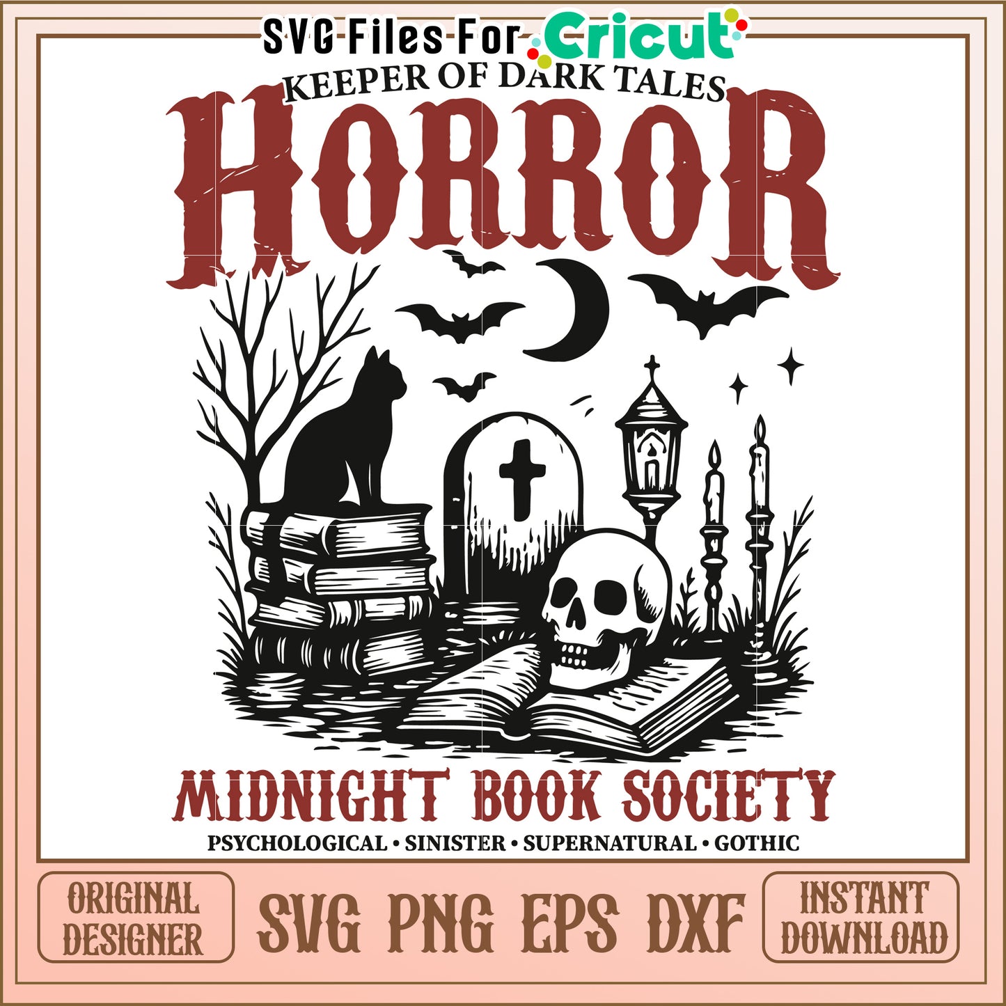 Horror midnight book society svg, spooky reading club svg, midnight horror fans svg