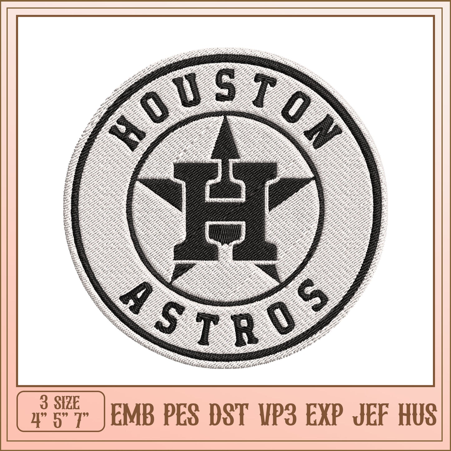 Houston Astros Embroidery Design Patch in Three Sizes Available