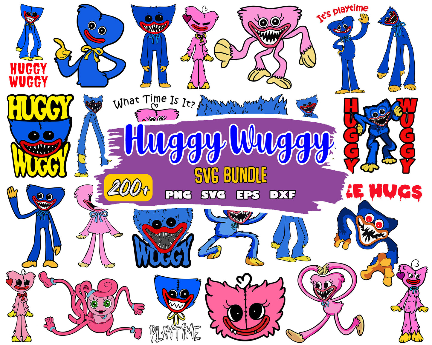 Huggy wuggy cartoon bundle svg, huggy wuggy characters svg