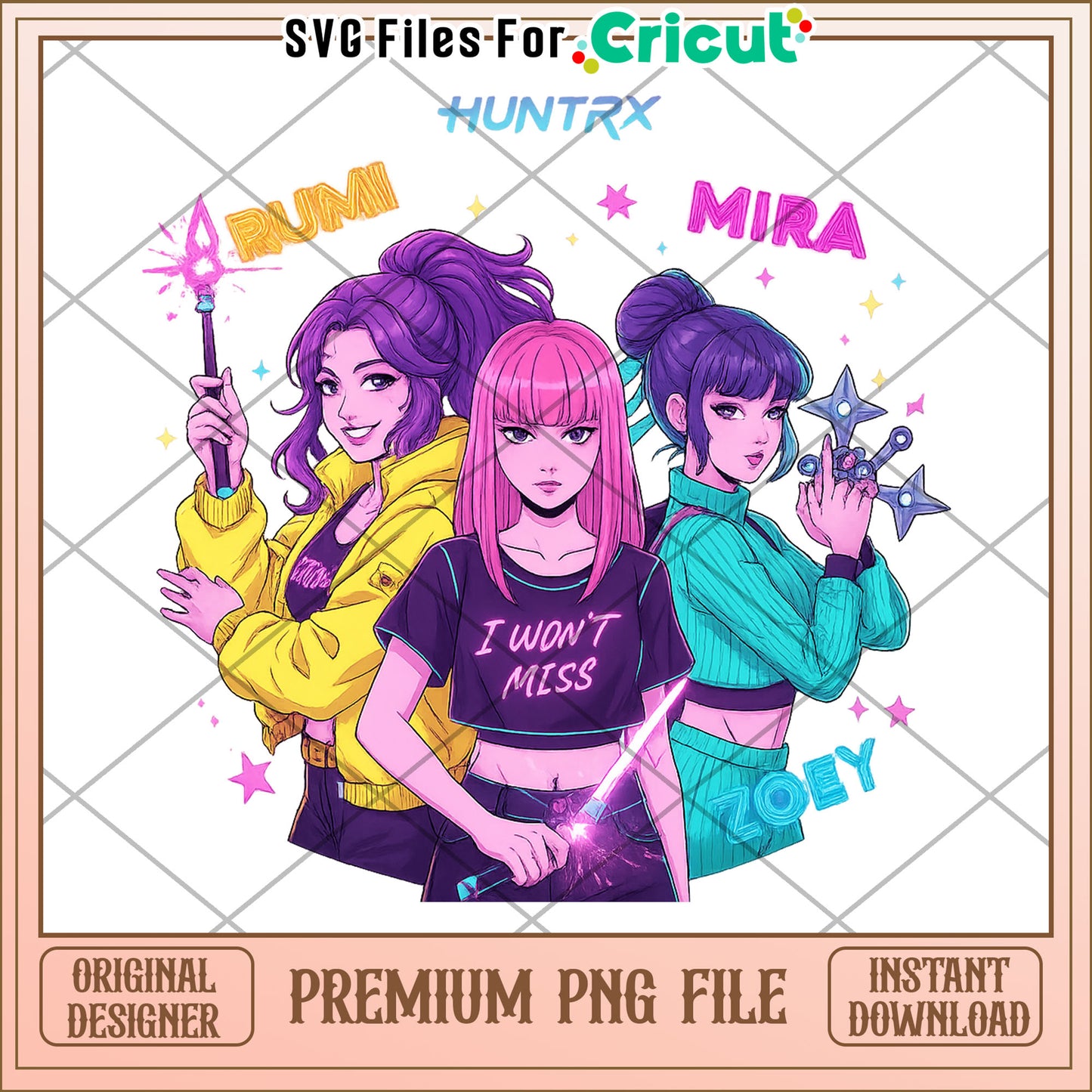Huntrix anime girls png, huntrix members png, huntrix toys png