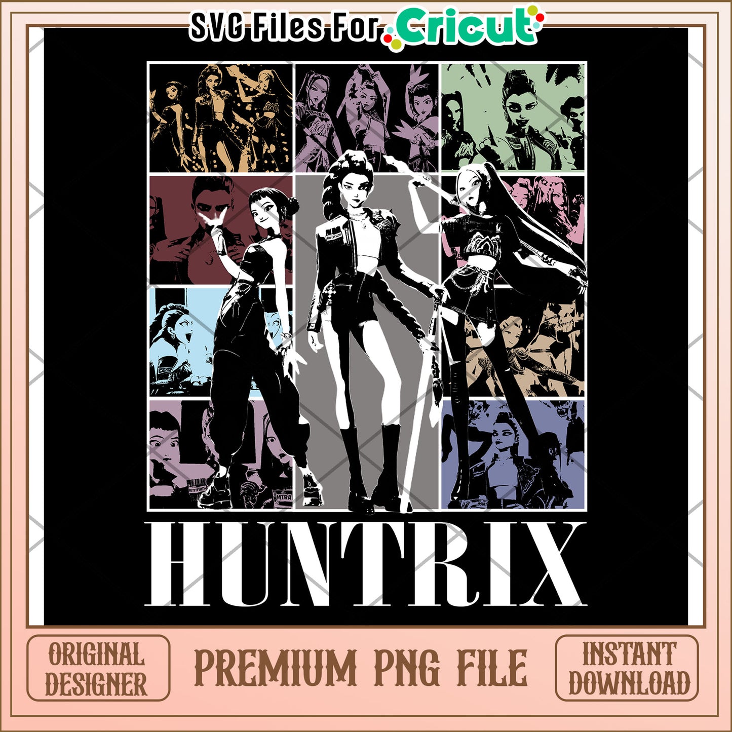 Huntrix black logo png, kpop songs png, netflix cartoon png