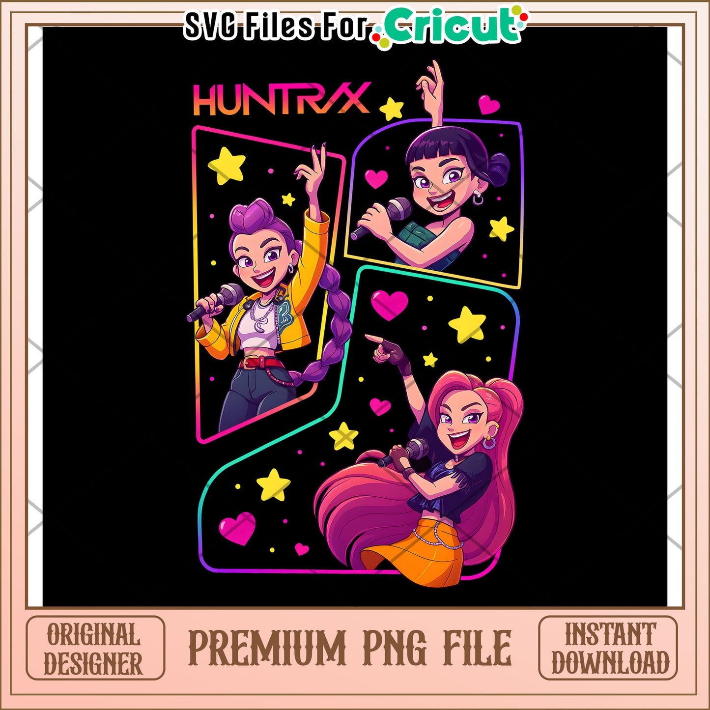 Huntrix chibi girls png, huntrix members png, huntrix toys png