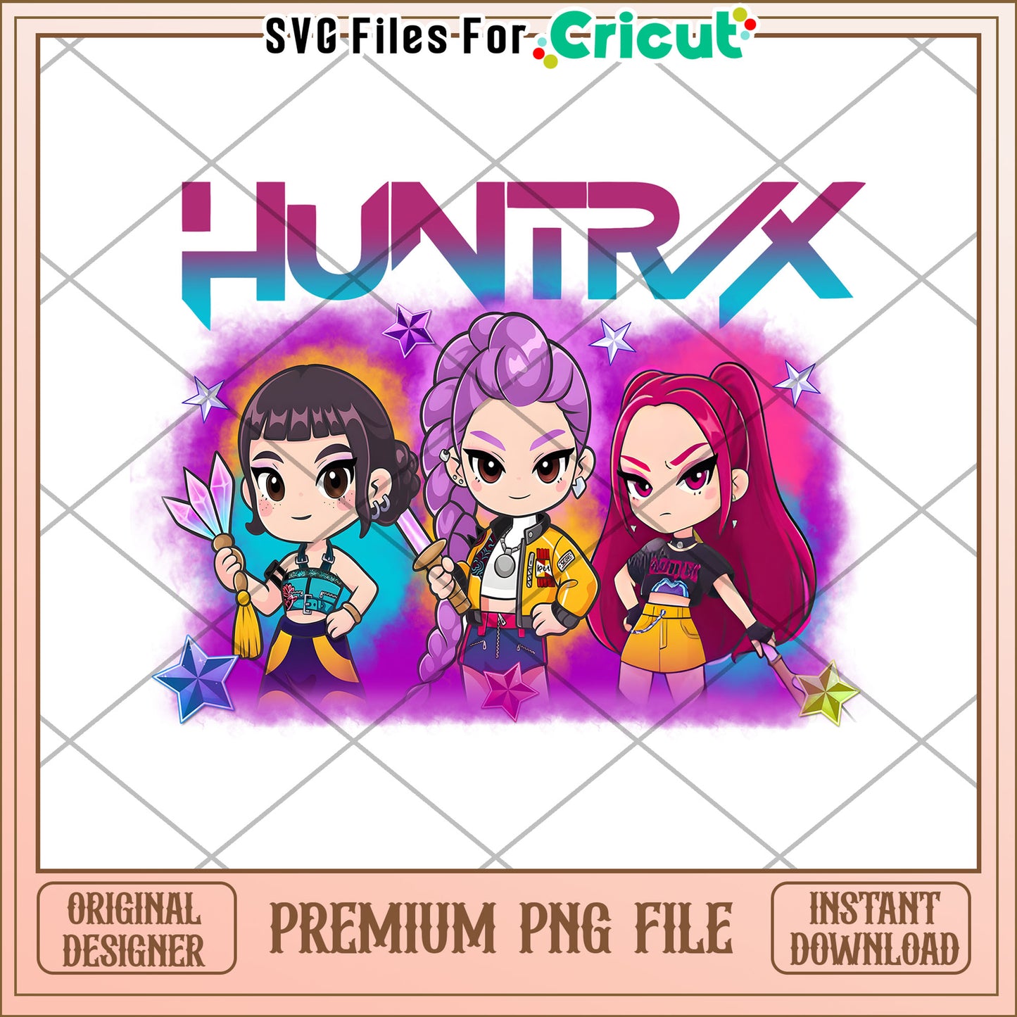 Huntrix chibi girls png, kpop songs png, netflix cartoon png