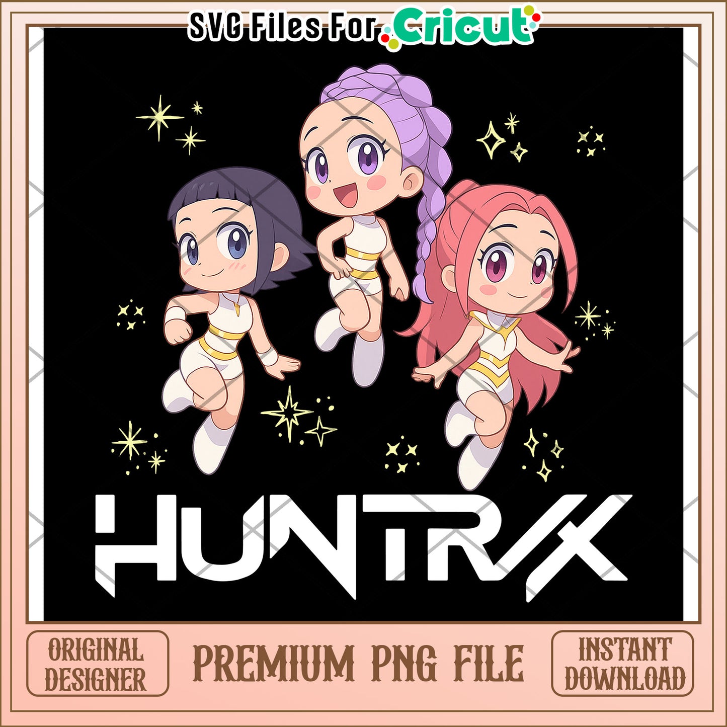 Huntrix chibi girls png, kpop songs png, netflix cartoons png