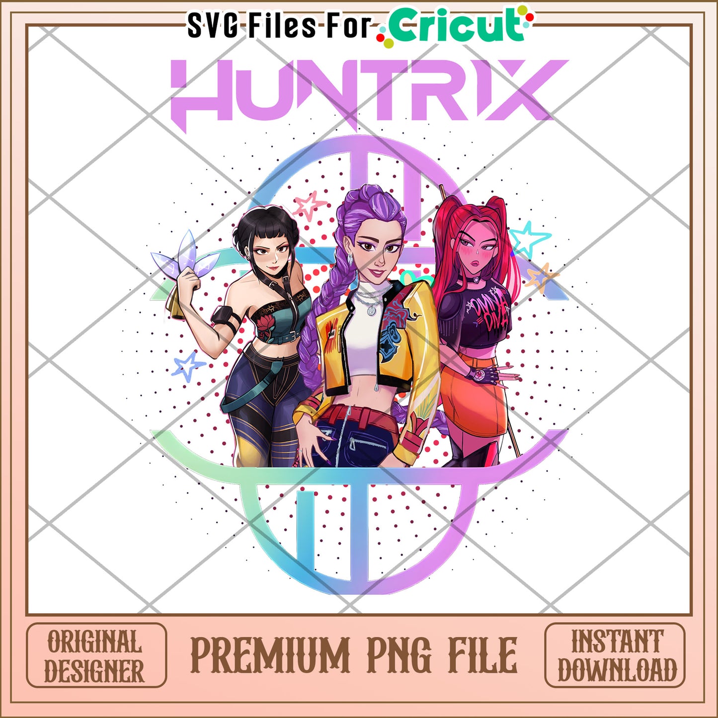 Huntrix girls and neon logo png, kpop png, korean anime png