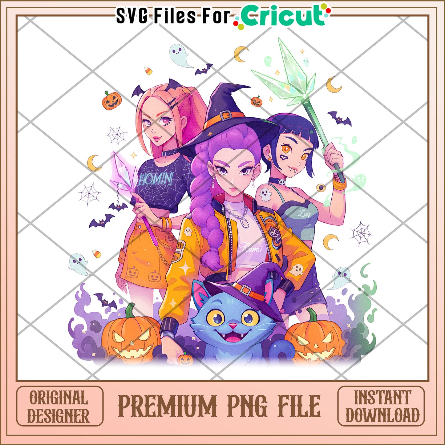 Huntrix halloween girls png, halloween jokes png, halloween drawings png