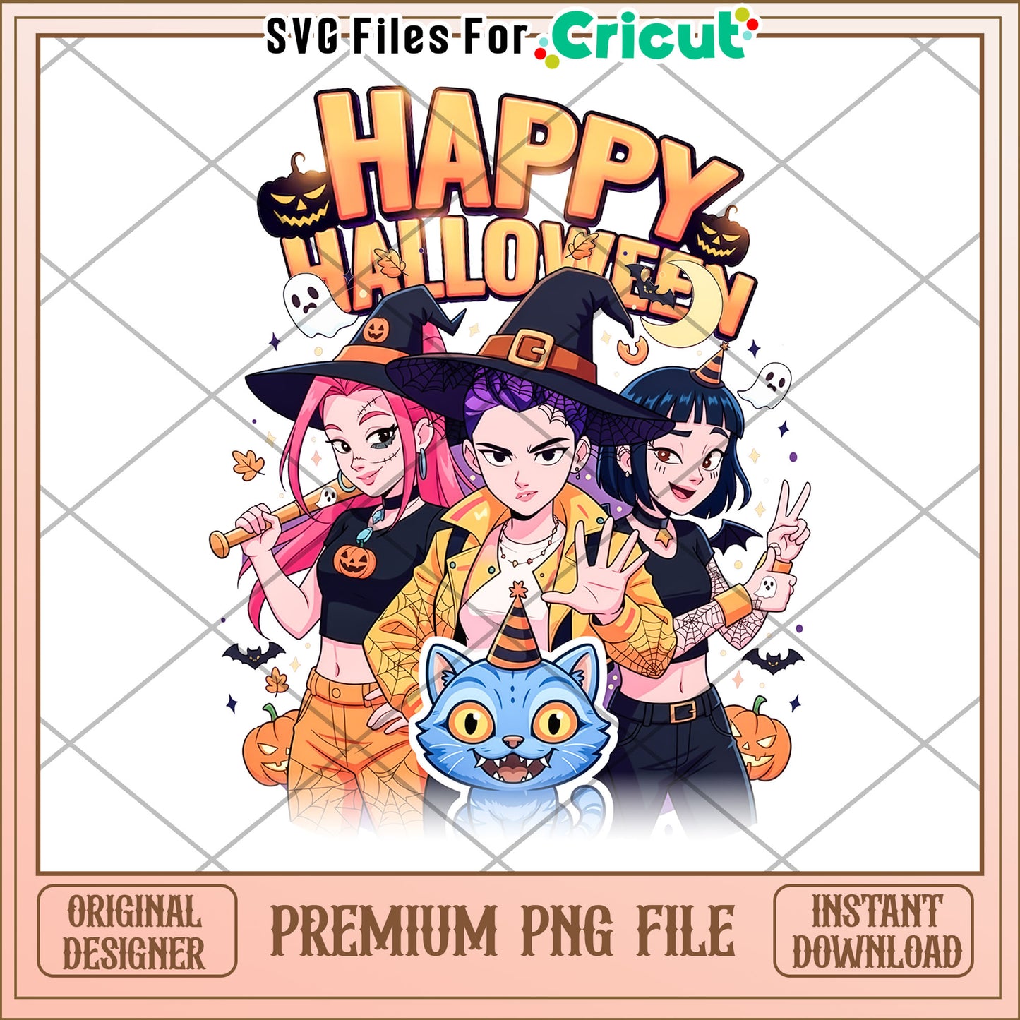 Huntrix happy halloween png, halloween jokes png, halloween drawings png