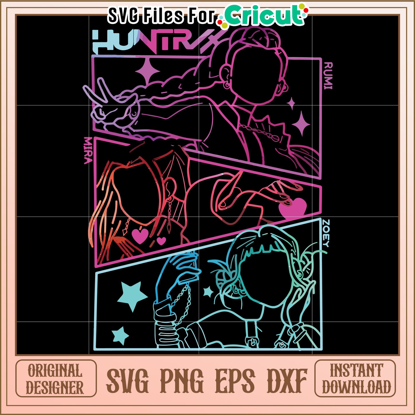 Huntrix svg, kpop demon hunters svg, kpop cartoon songs svg