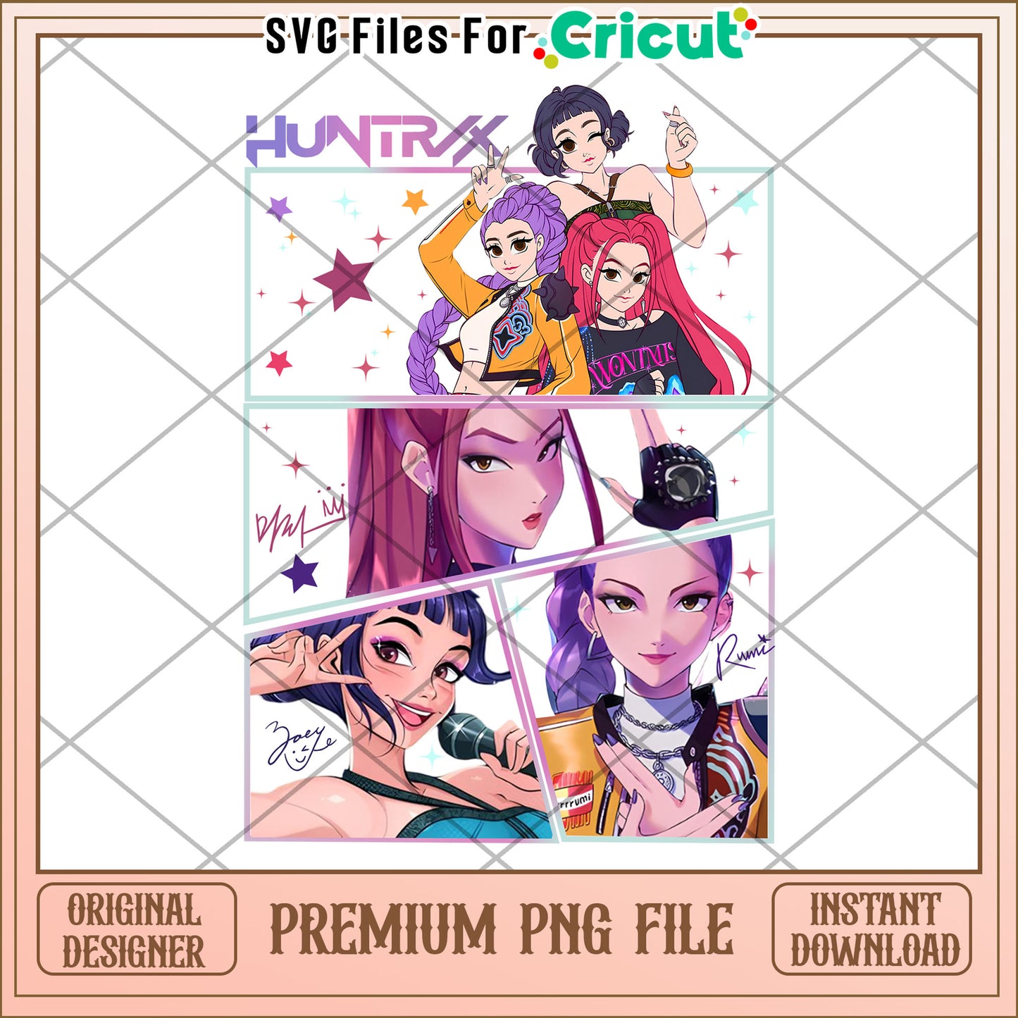 Huntrix team girls png, saja boys fans png, huntrix characters png