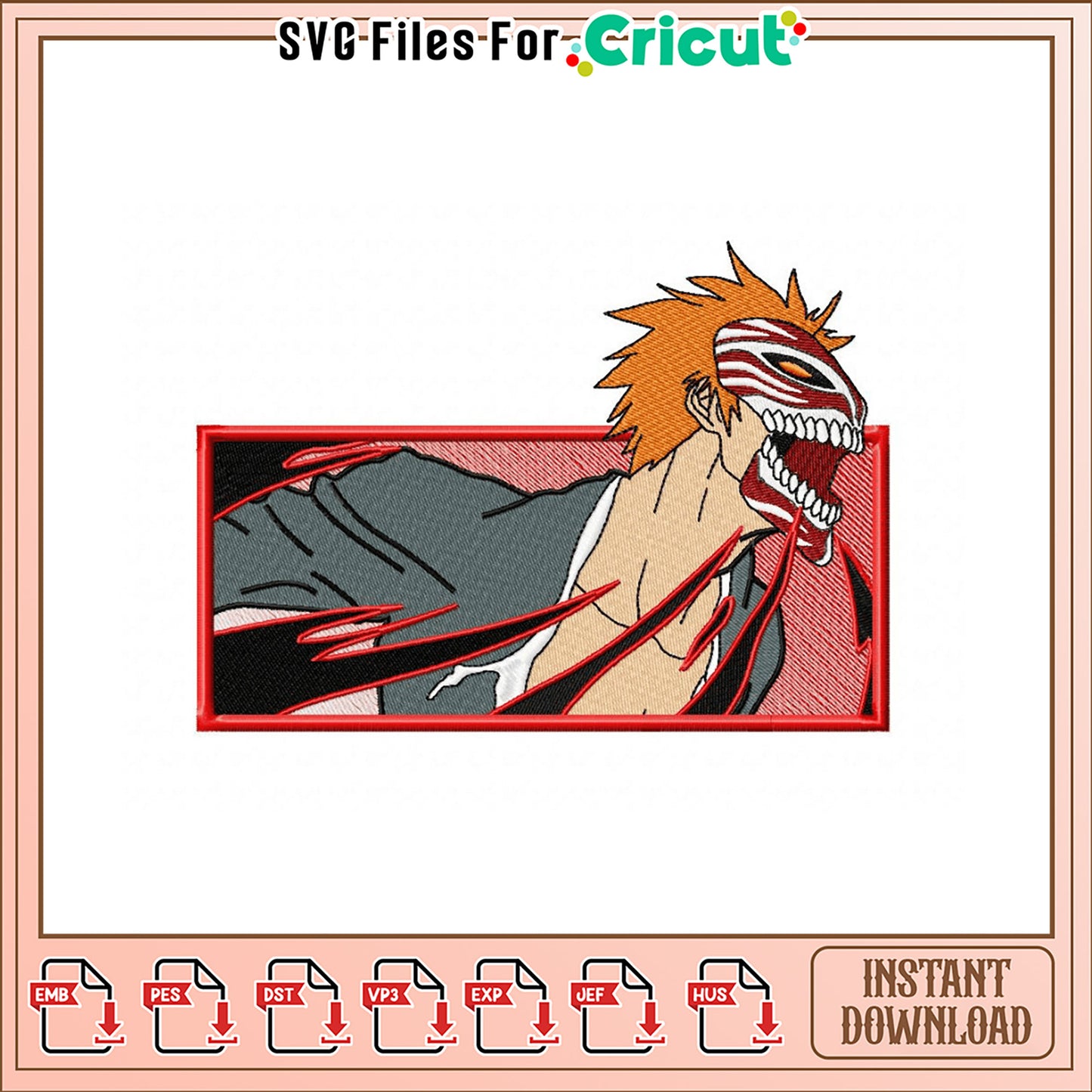 Ichigo Hollow Mask Embroidery Design Instant Download