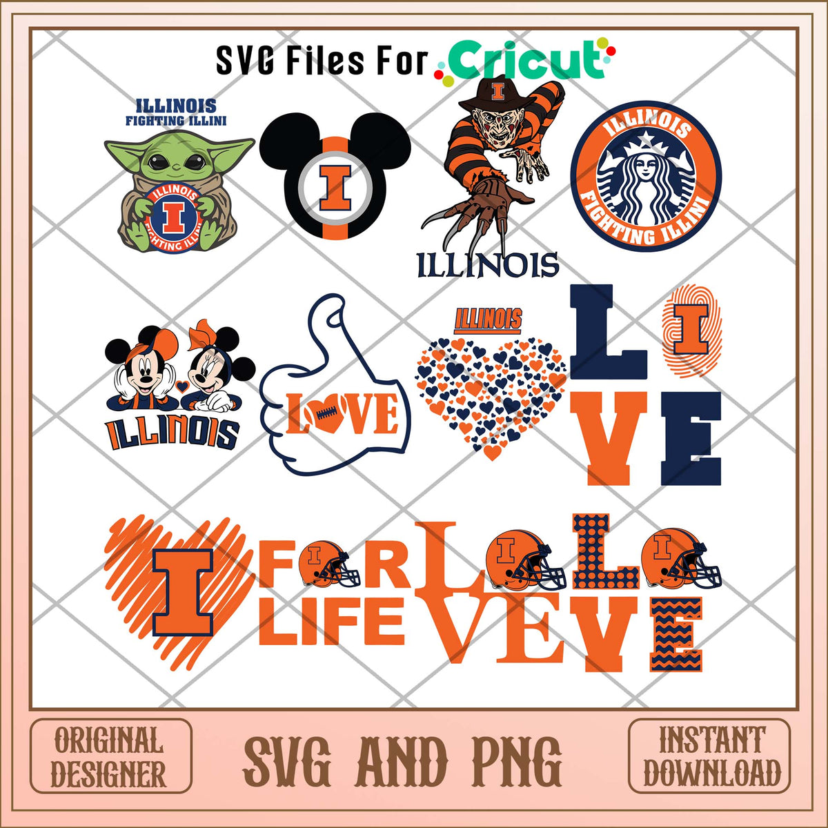 Illinois Fighting love svg, Illinois Fighting svg bundle, NCAA svg