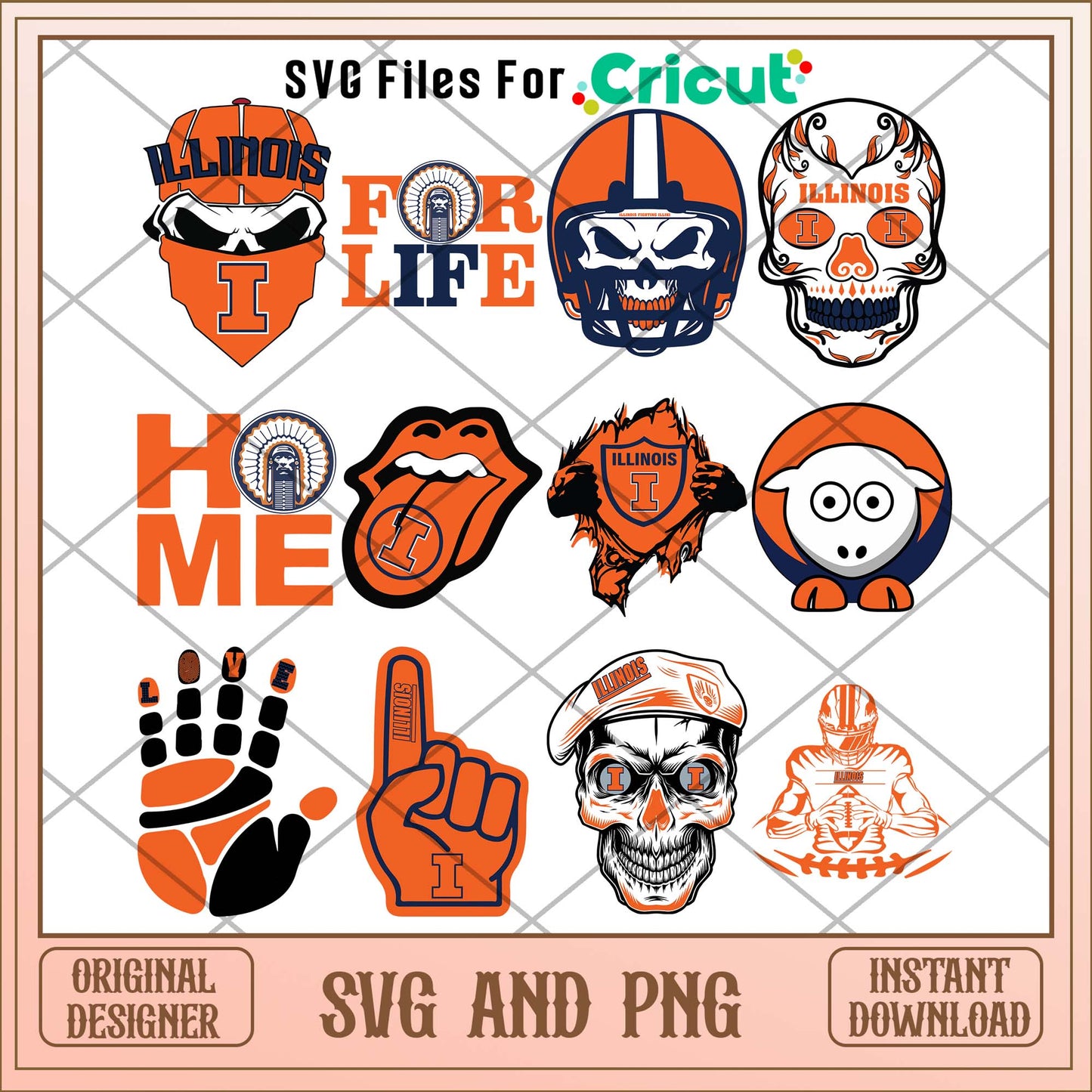 Illinois Fighting skull svg, Illinois Fighting svg bundle, NCAA svg