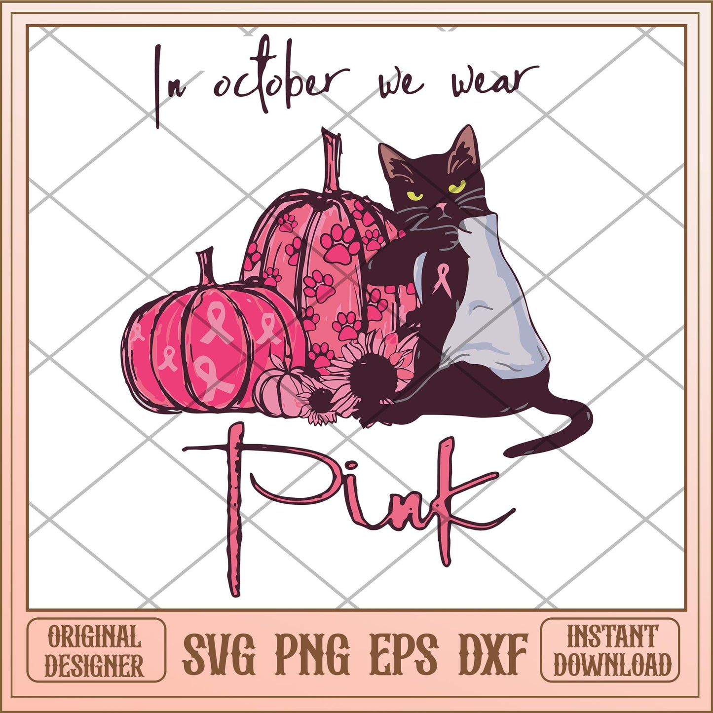 In october we wear pink cat svg, halloween characters svg, digital download