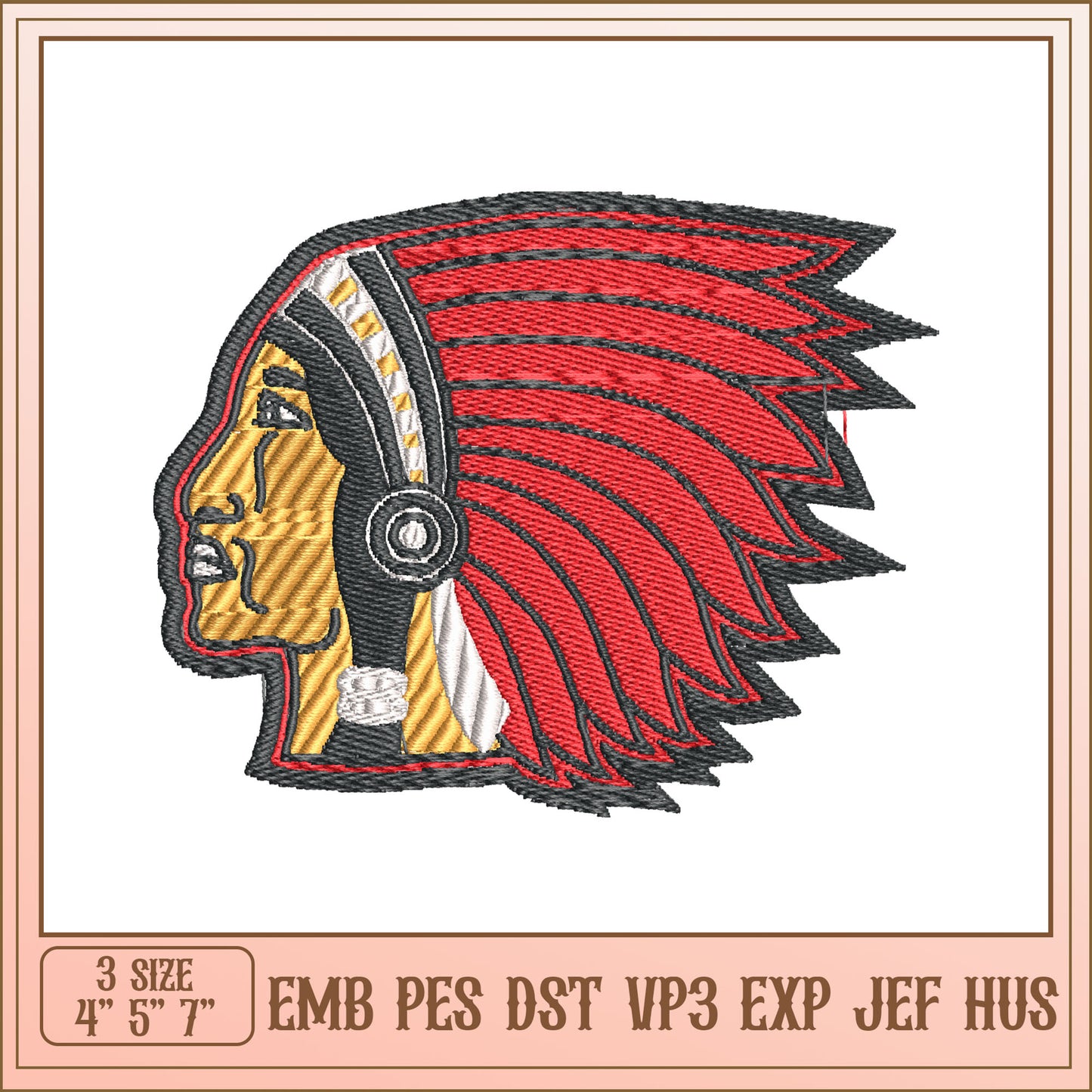 Indian Chief Embroidery Design