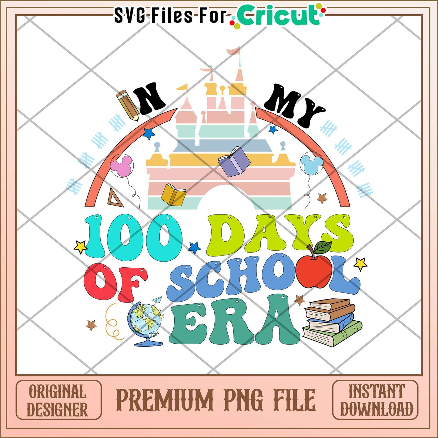 In my 100 days of school era png, disney castle png, school png