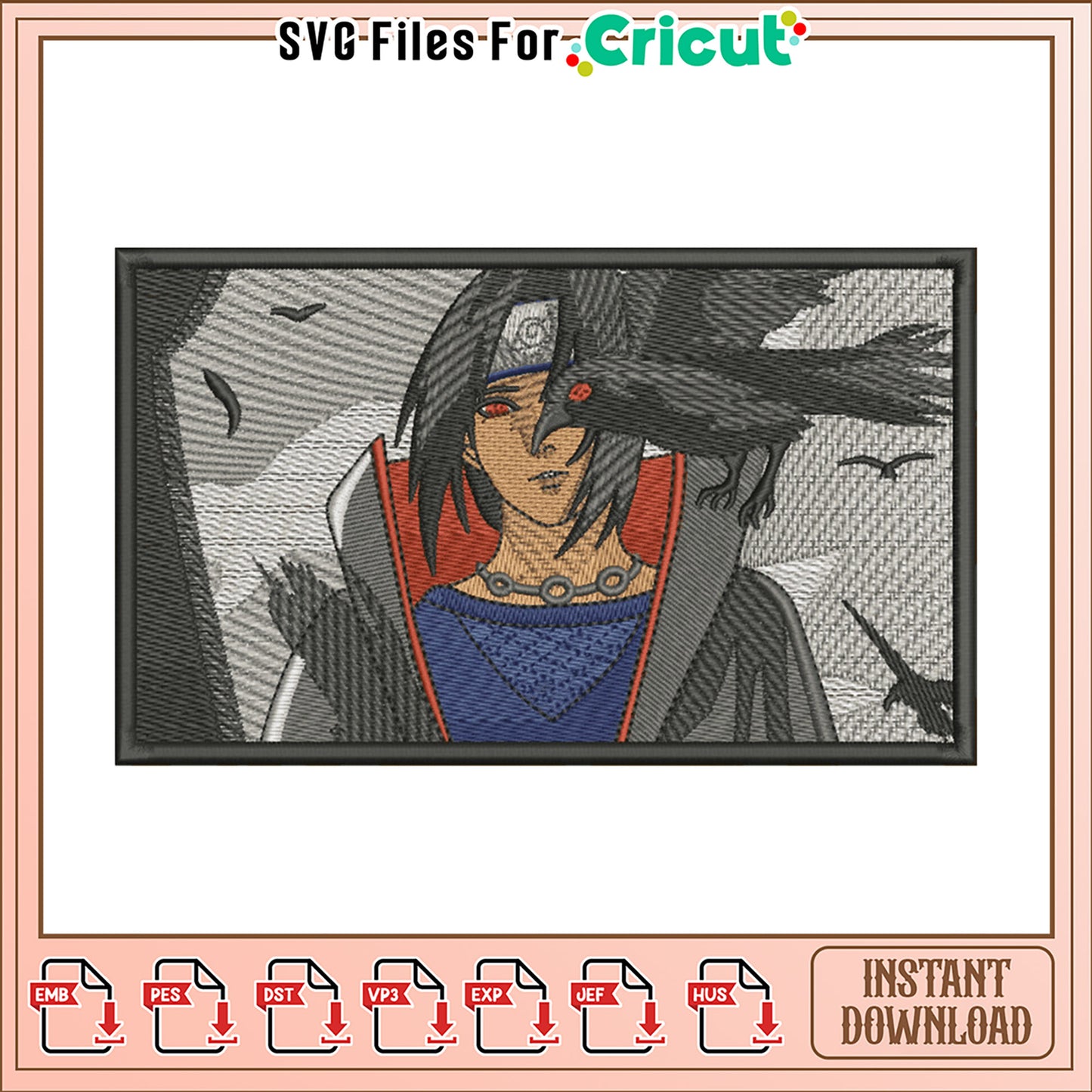 Intricate Embroidery Design of Mysterious Character Art