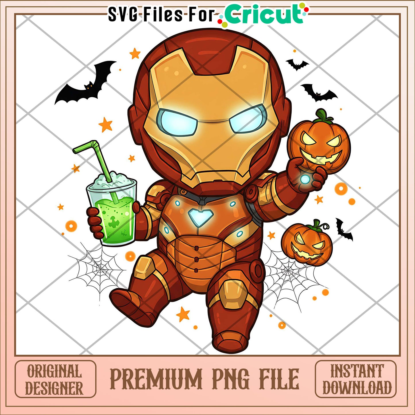 Iron man chibi design png, spooky halloween png, halloween season png