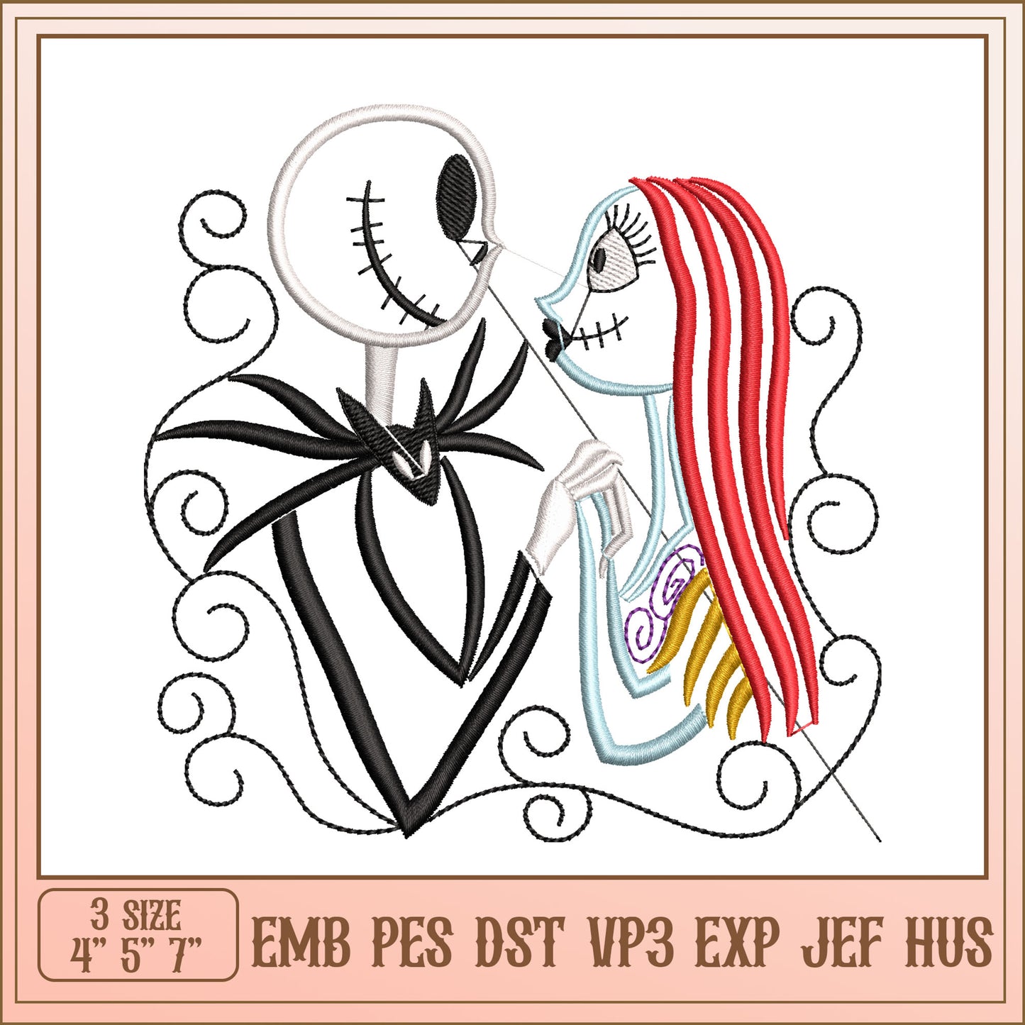 Jack Sally Kiss Embroidery Design