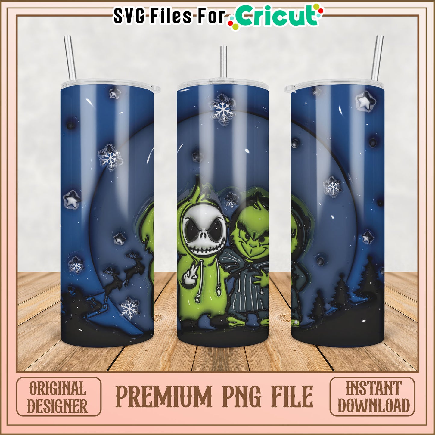 Jack & Grinch Christmas Tumbler PNG