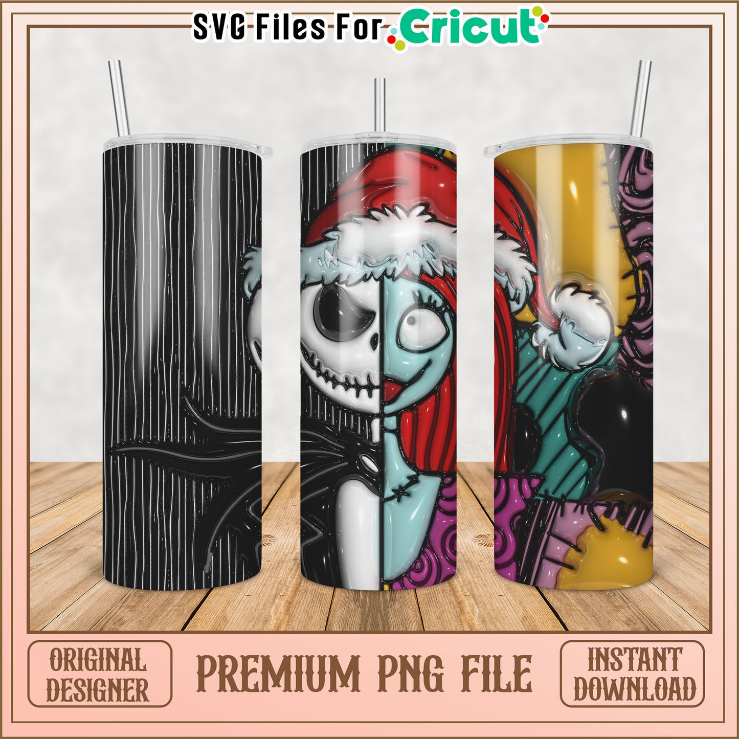 Jack & Sally Christmas Tumbler PNG