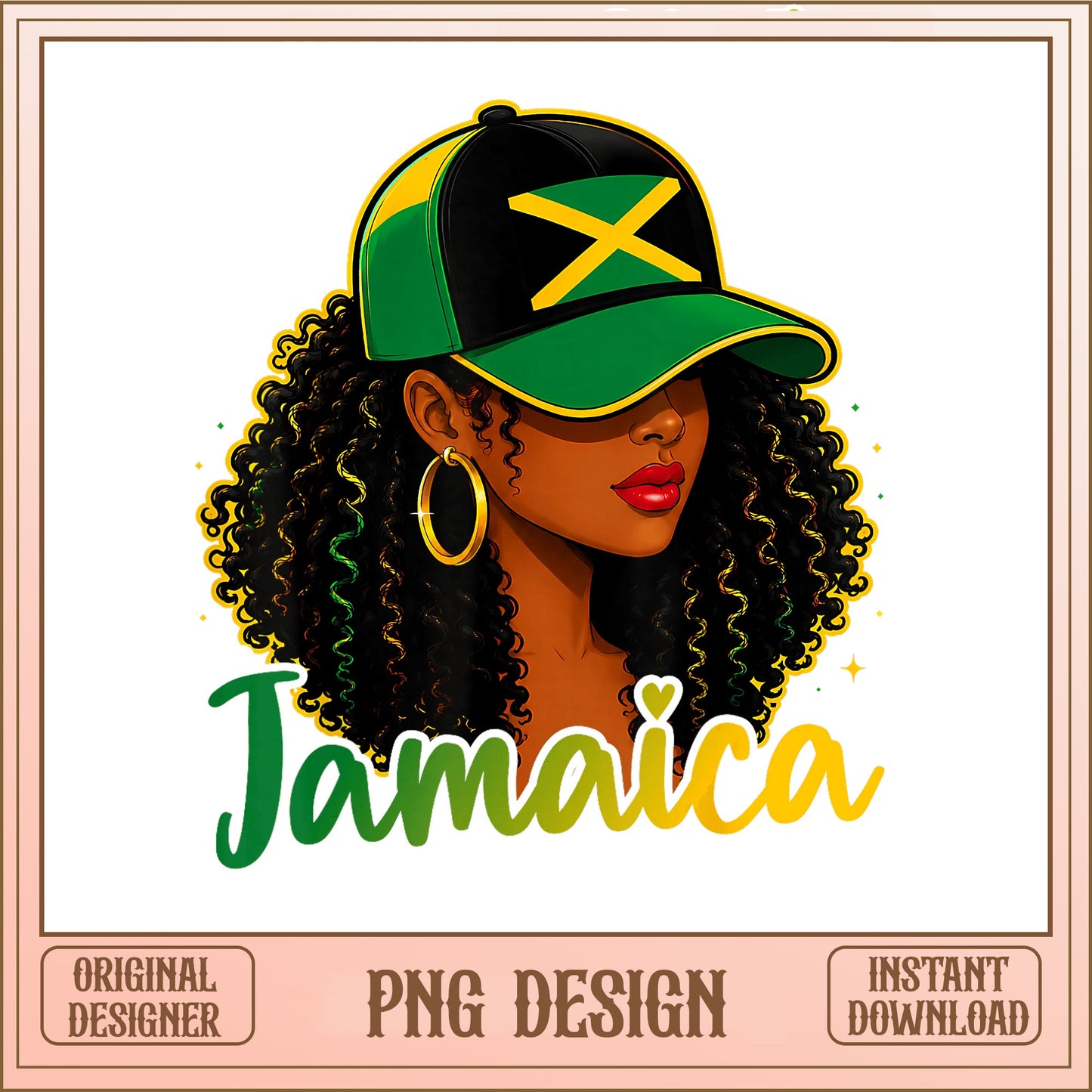 Jamaica Black Woman PNG, Jamaican Flag Girl Sublimation PNG, Afro PNG