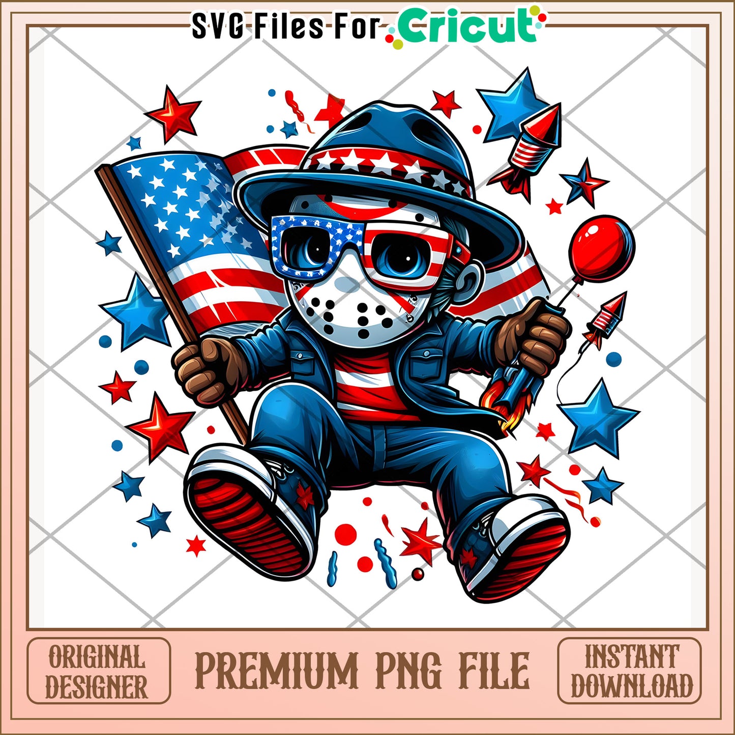 Jason 13th friday cute png, disney character png, 4th of july png