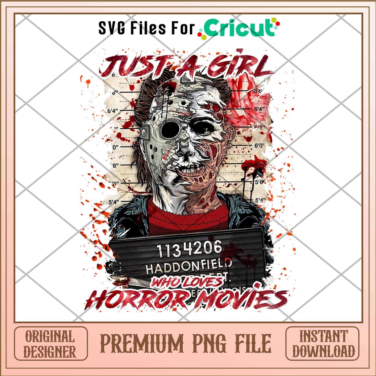 Jason Voorhees and Freddy Krueger Just A Girl Loves Horror Movies png, Horror characters png, Digital Download