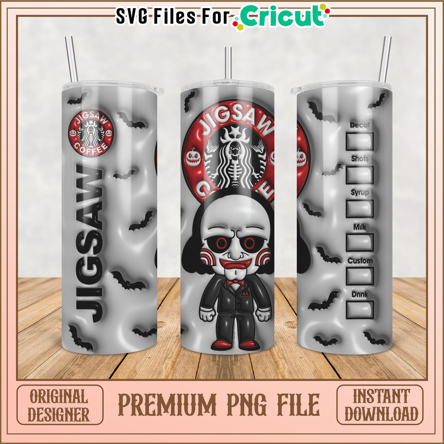 Jigsaw Halloween Starbucks Tumbler PNG