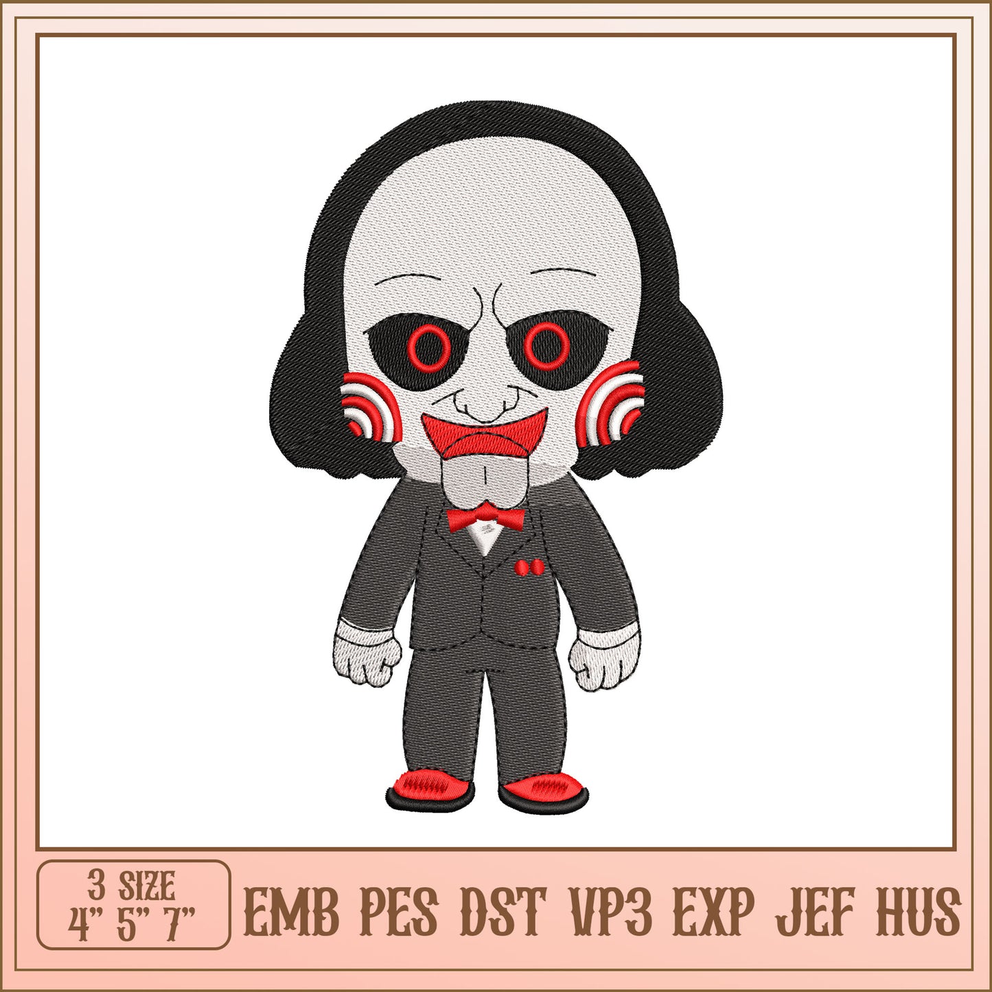 Jigsaw Puppet Embroidery Design - 3 Sizes