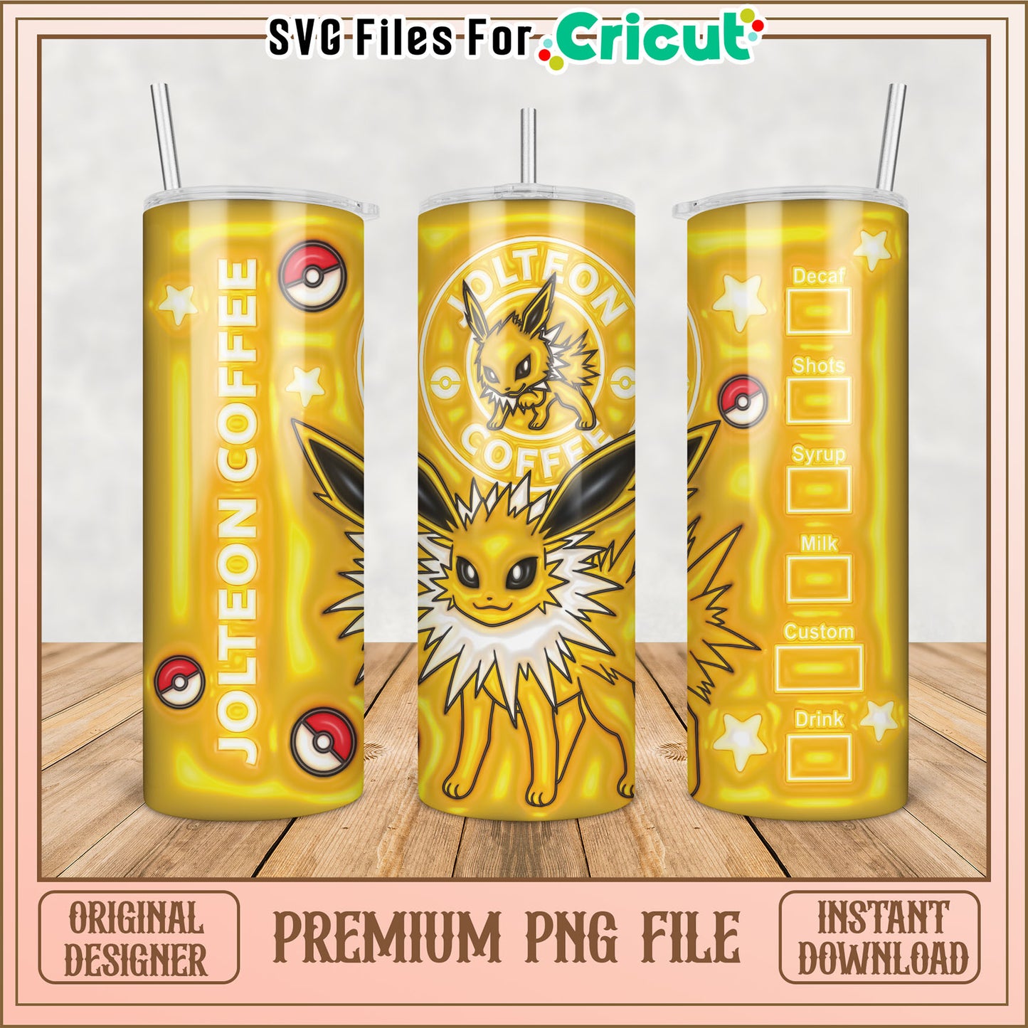 Jolteon Coffee Tumbler PNG Design for Cricut Premium Download